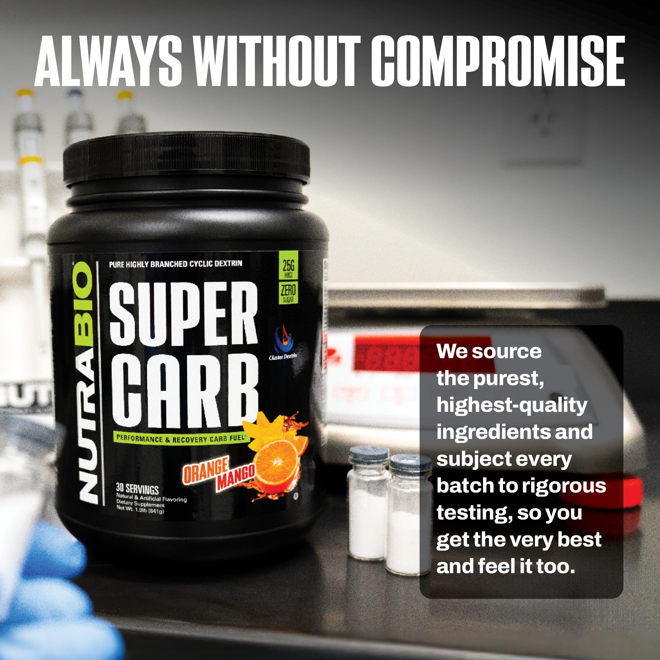 NutraBio Super Carb, Carbohydrate Powder with Cluster Dextrin & Electrolytes, Advanced Carb Supplement Powder for Workout Fuel, Performance, and Muscle Recovery, Cyclic Dextrin, Orange Mango, 30 Sv
