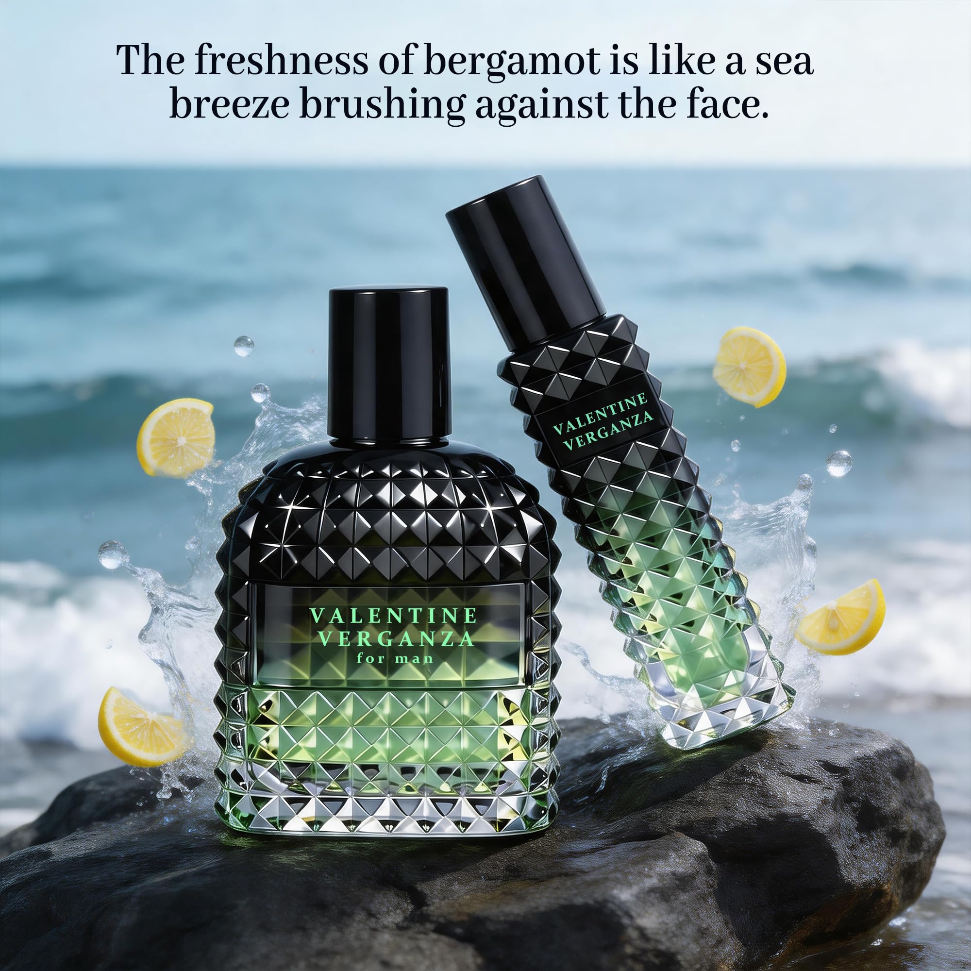 A CENTER Valentine Verganza Men's Cologne Gift Set 2pcs/100ml&30ml Eau de Parfum Bergamot Coffee&Vetiver Fragrance Cologne Gift Combo for Him