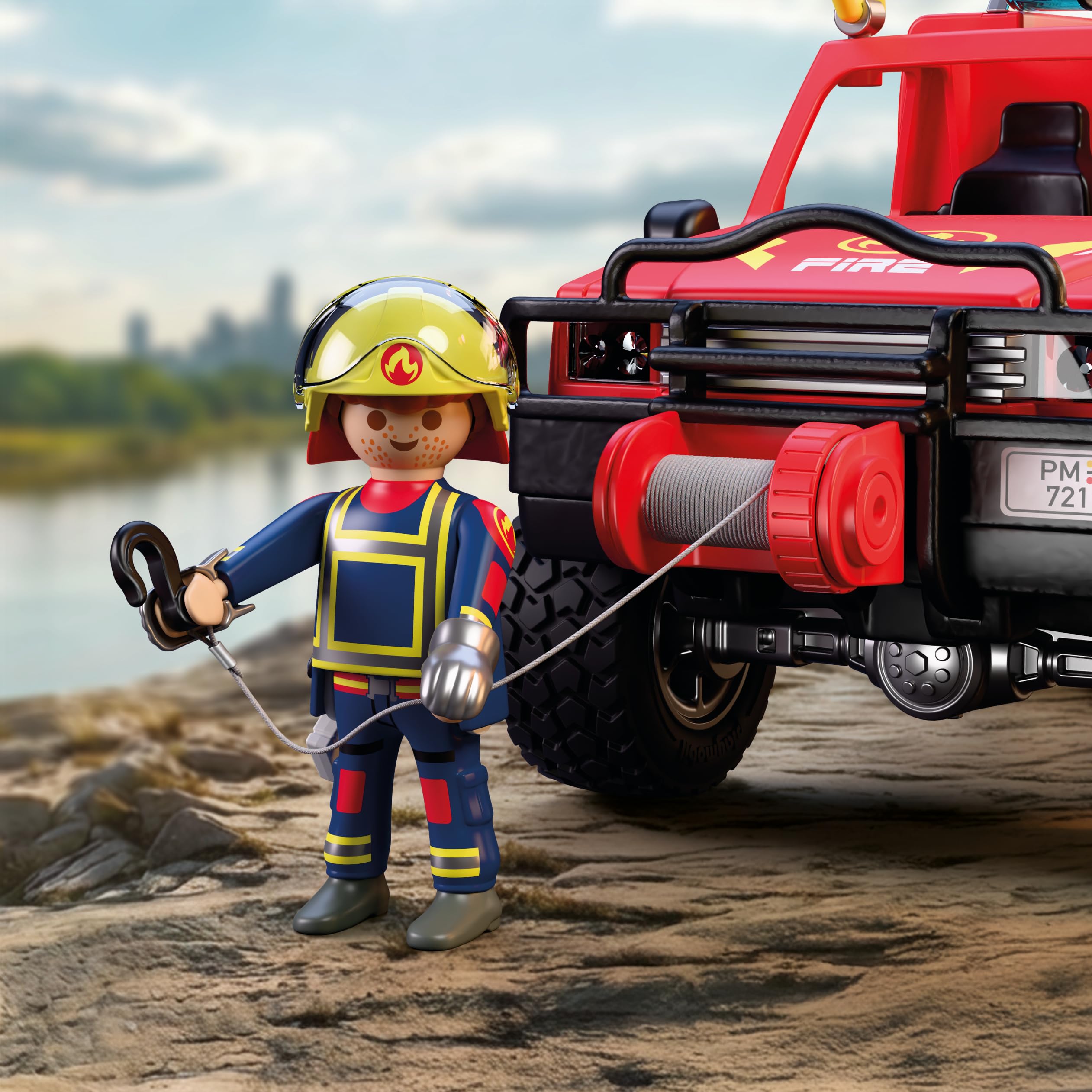 Playmobil | City Action | Fire Pickup Truck | Off‑Road Emergency Vehicle with Real Water Spray Function, Winch & Plenty of Accessories | for Children Aged 4+ | 72194