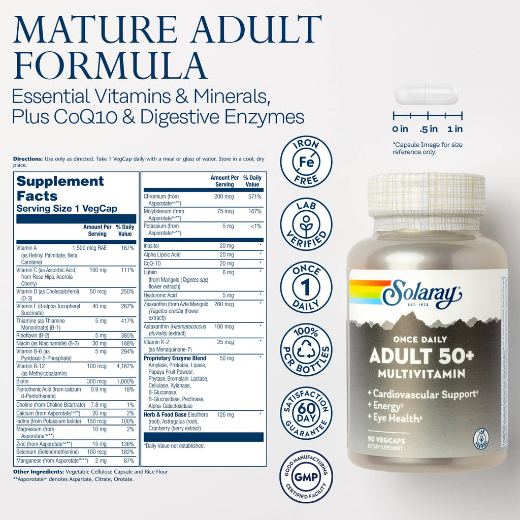SOLARAY Once Daily Adult 50 Plus Complete Multivitamin, 90 VegCaps
