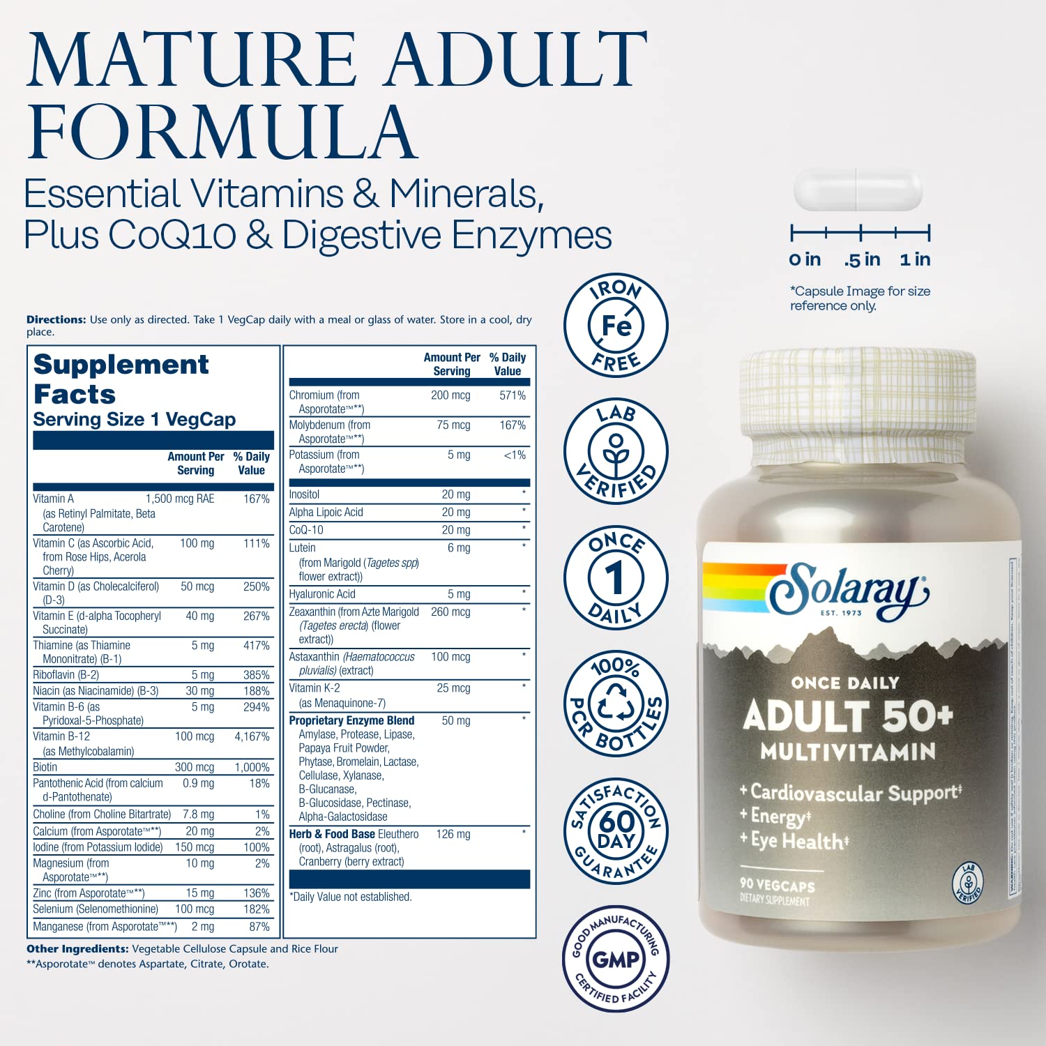 SOLARAY Once Daily Adult 50 Plus Complete Multivitamin, 90 VegCaps