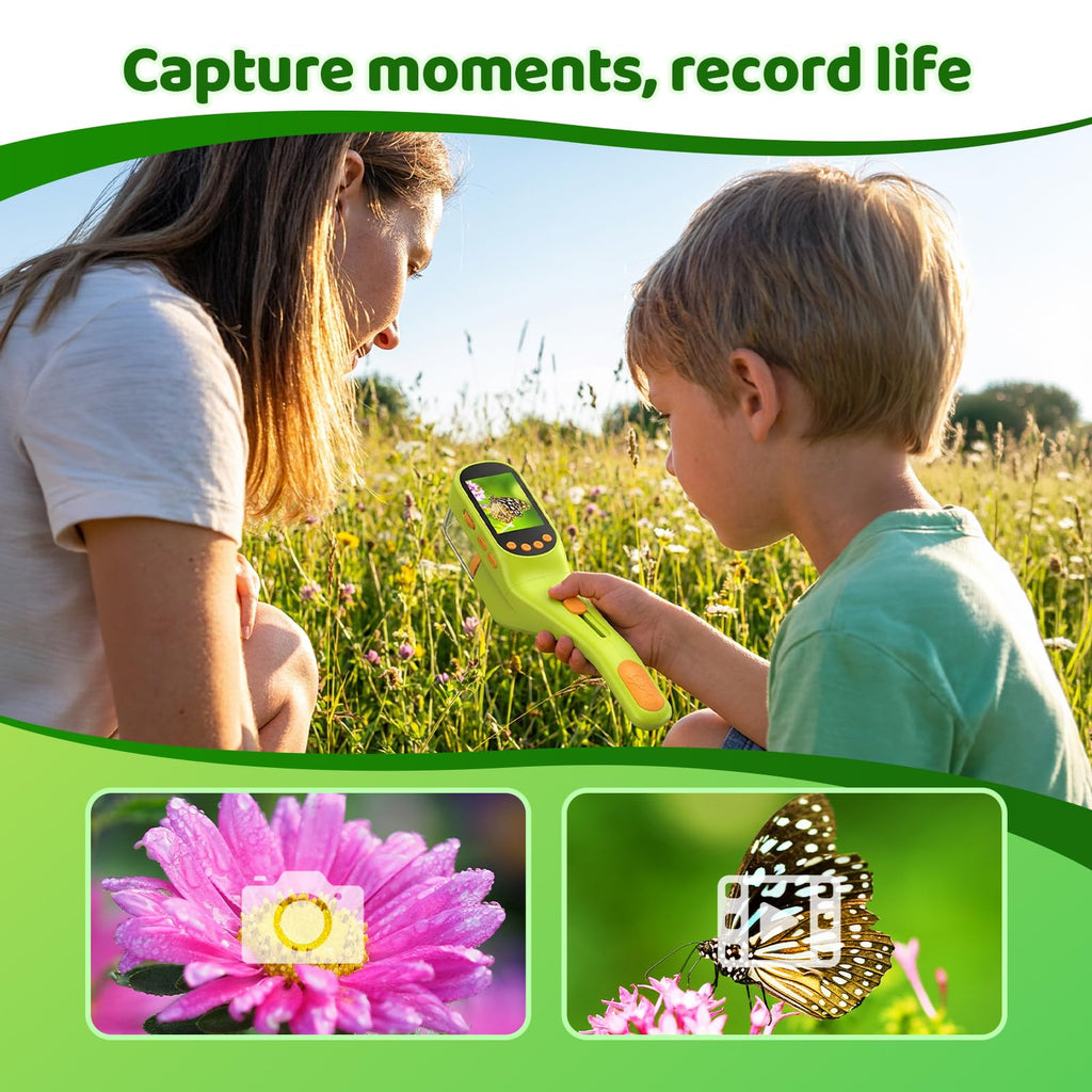 Handheld Microscope for Kids, Outdoor Explorer STEM Toy with Bonus Tools, 2.4" IPS Screen, Ergonomic Grip, Digital Camera, Photo/Video, Magnifier, Science Kit – Gift for Boys & Girls Age 3-12