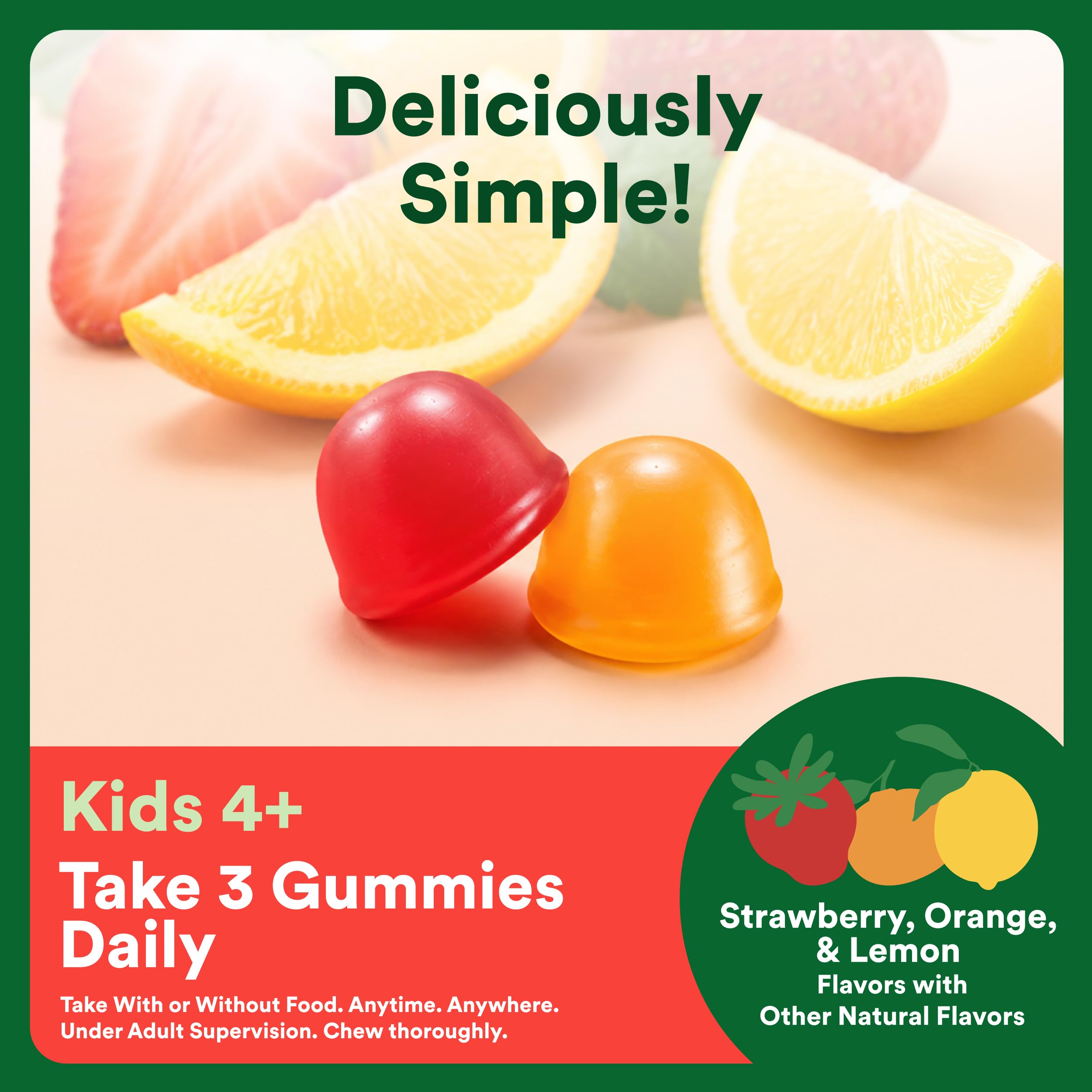 SmartyPants Kids Multivitamin & Fiber Gummies: Prebiotic Fiber to Support Kids Digestion with Vitamin D3, C, Vitamin B12, B6, A, Zinc, Biotin, Folate, Three Fruit Flavors, 90 Count (30 Day Supply)