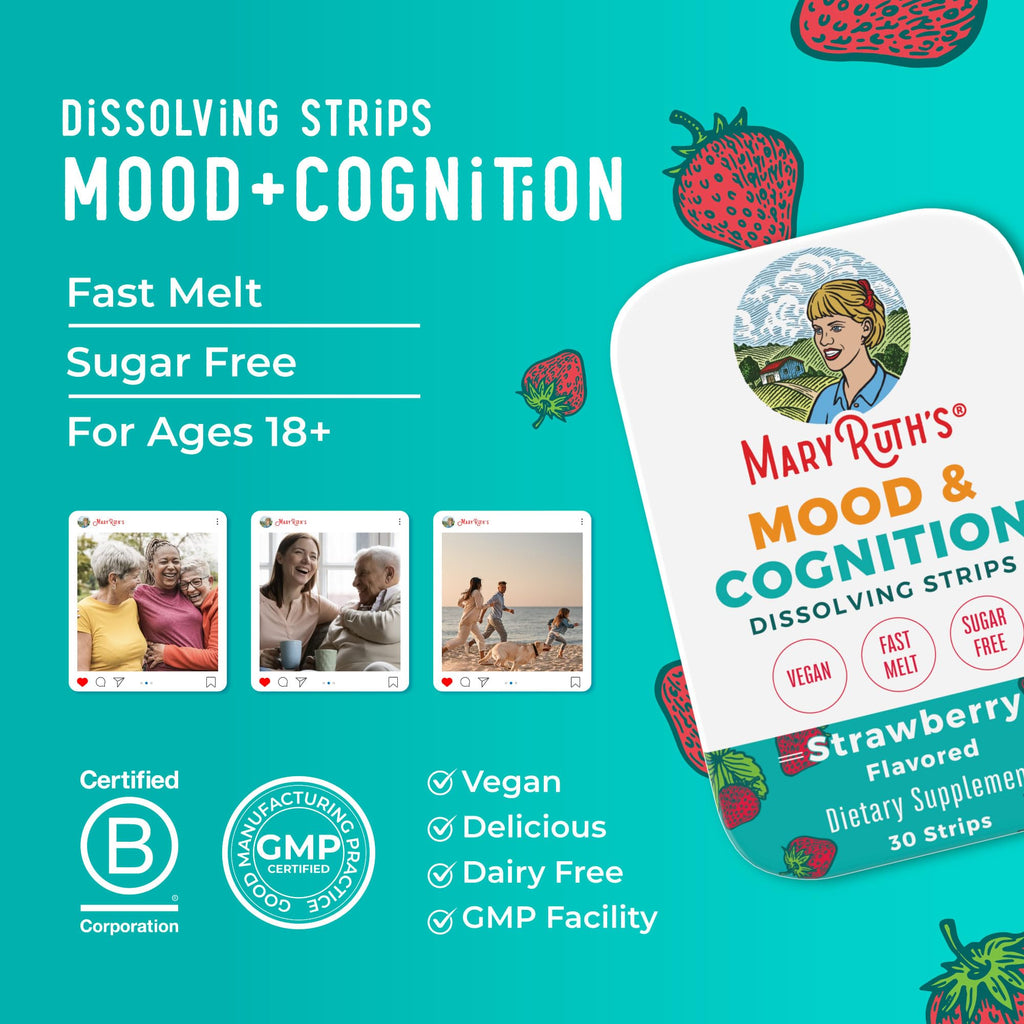 MARYRUTH'S Mood & Cognition Dissolving Strips, Vitamin B12, 30 Count