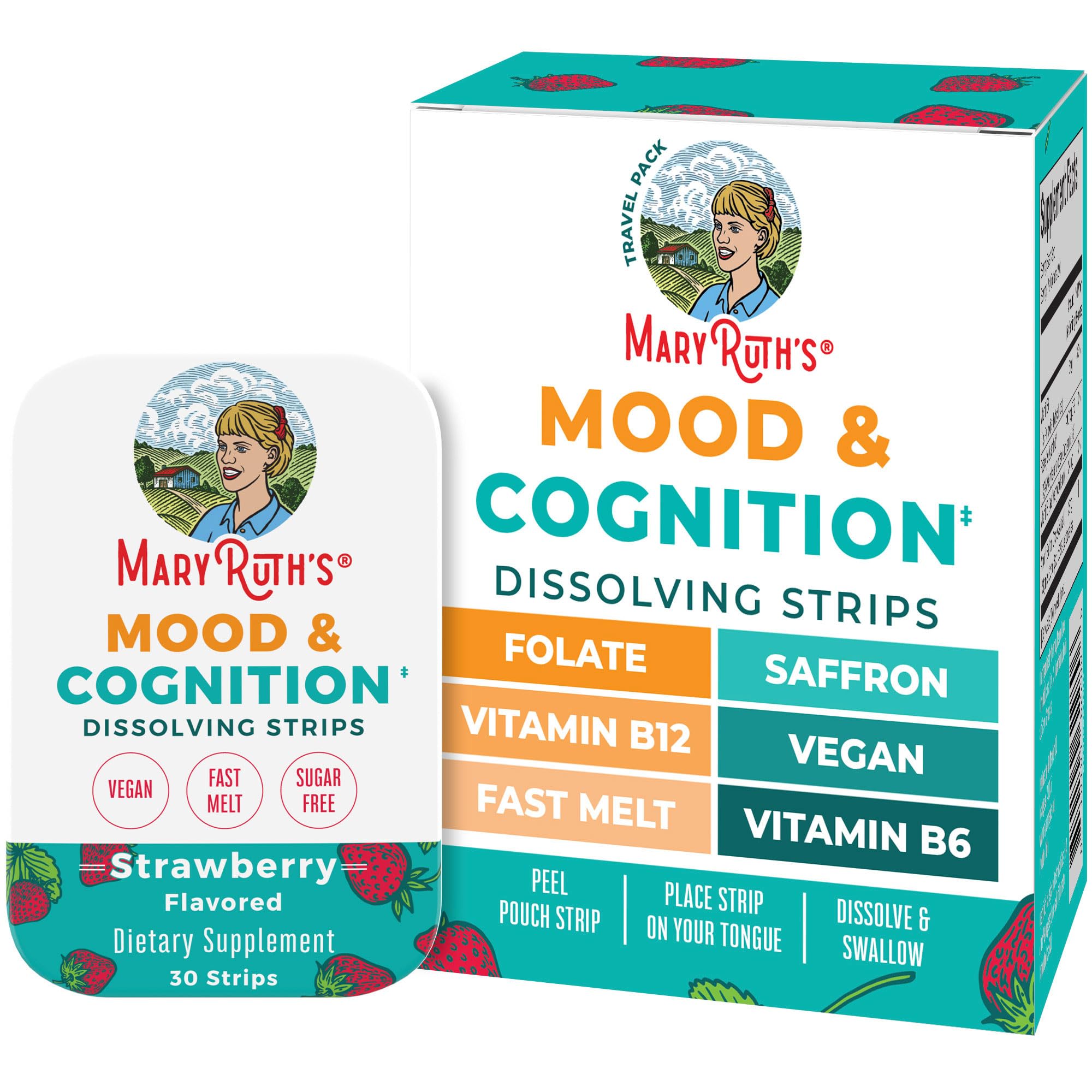 MARYRUTH'S Mood & Cognition Dissolving Strips, Vitamin B12, 30 Count