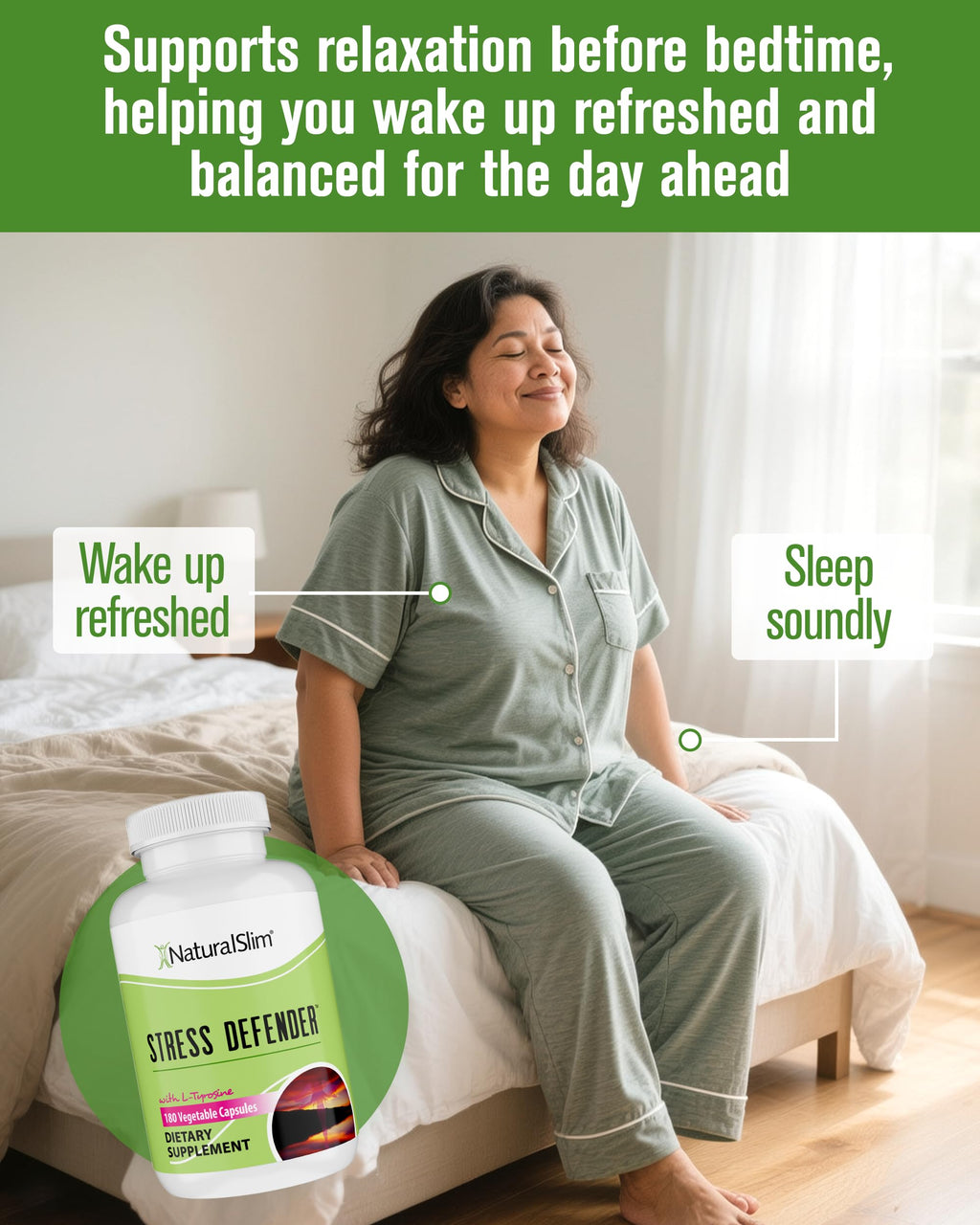 NaturalSlim Stress Defender | Cortisol Reducer & Stress Relief | Cravings, Sleep & Metabolism Support | Vitamin B5 & L-Tyrosine | 180 Vegetable Capsules