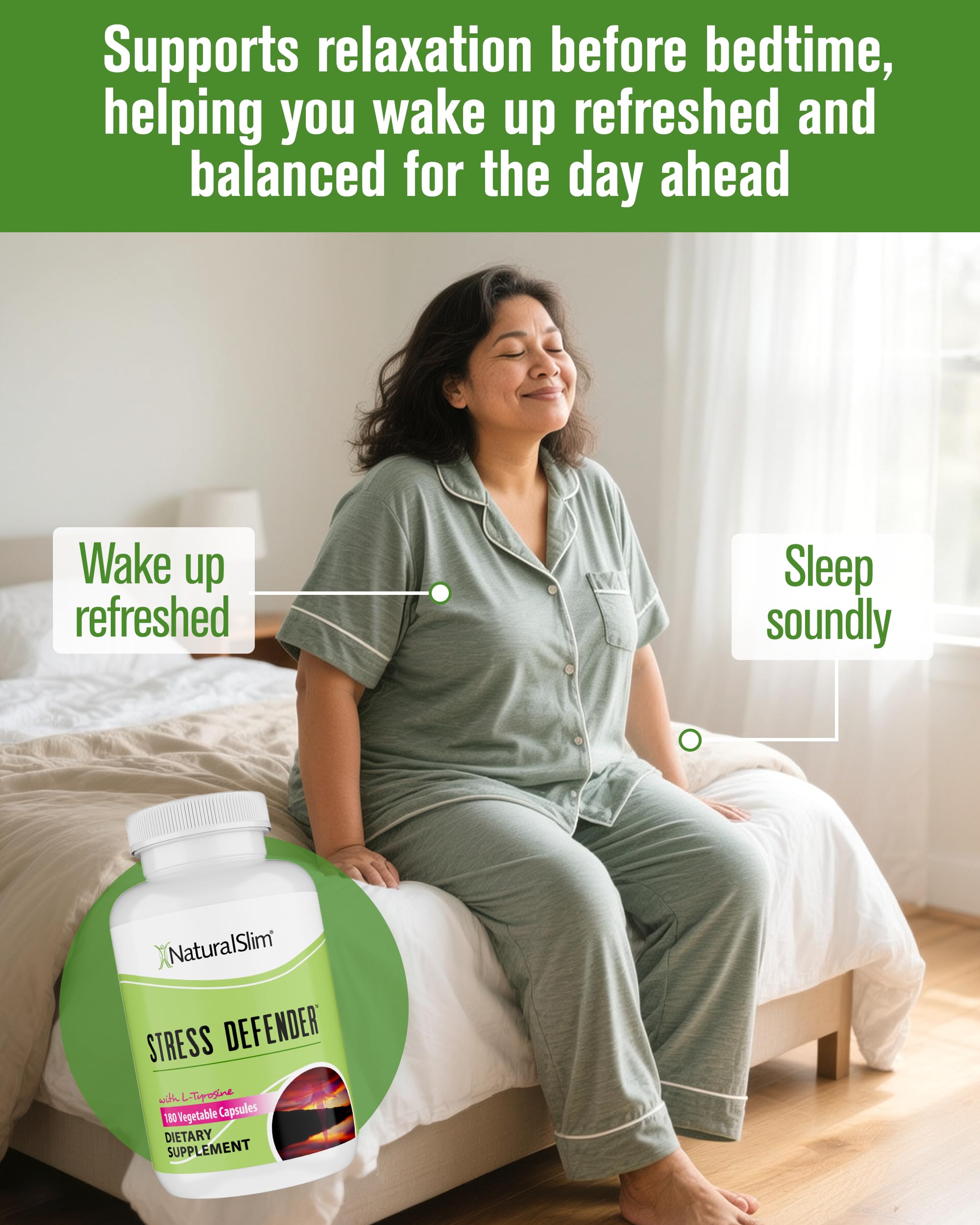 NaturalSlim Stress Defender | Cortisol Reducer & Stress Relief | Cravings, Sleep & Metabolism Support | Vitamin B5 & L-Tyrosine | 180 Vegetable Capsules