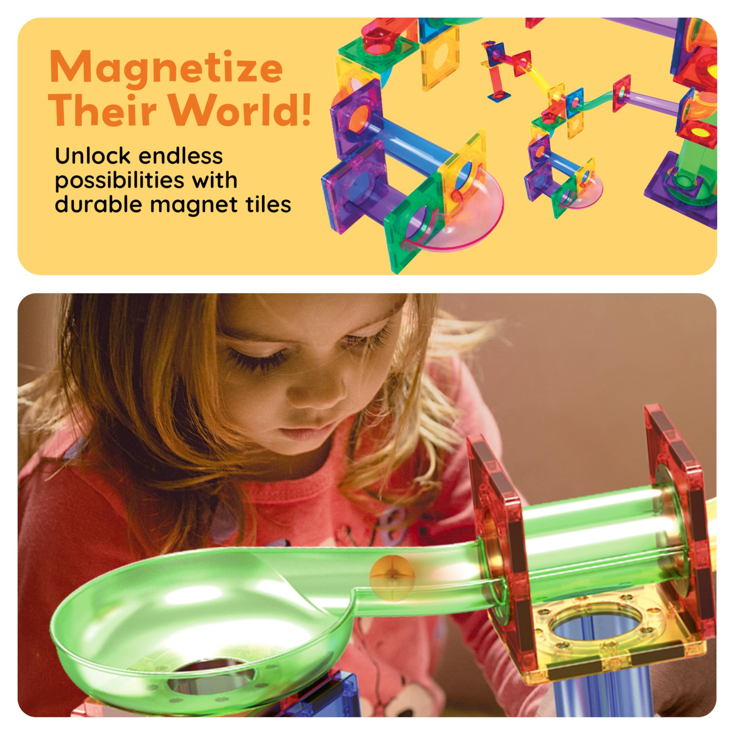 PicassoTiles 108 Piece Marble Run Race Track Set with LED Cars STEM Ages 3+