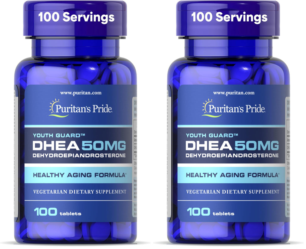 Puritan's Pride Youth Guard™ DHEA for Women and Men 50mg, Dietary Supplement for Healthy Aging, 3 Month Supply, 100 Tablets (Pack of 2)