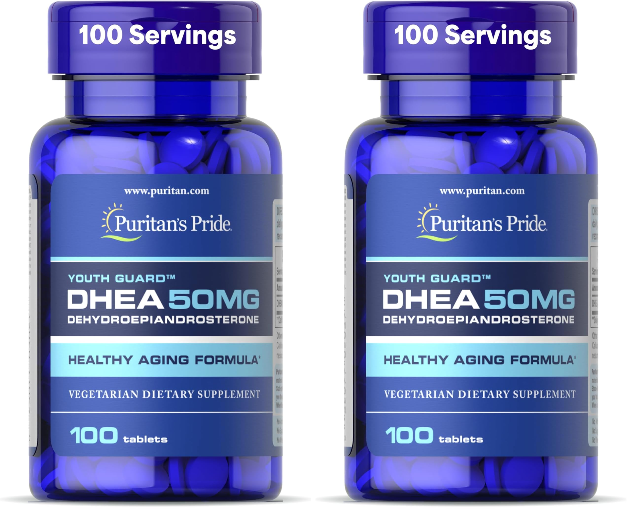 Puritan's Pride Youth Guard™ DHEA for Women and Men 50mg, Dietary Supplement for Healthy Aging, 3 Month Supply, 100 Tablets (Pack of 2)