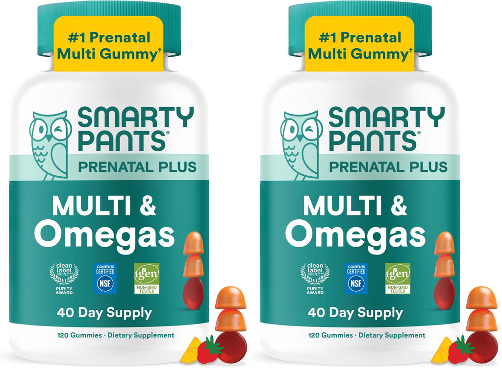 SmartyPants Prenatal Multivitamin Gummies, Omega 3 (DHA/EPA), Methylfolate, Biotin, Vitamin D3, C, Vitamin B12, B6, A, K & Zinc, Gluten Free, 120 Count (40 Day Supply) (Pack of 2)
