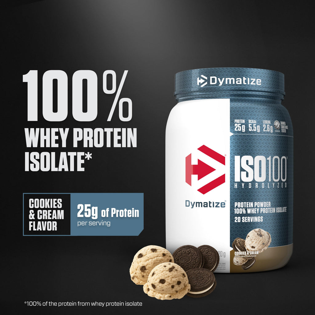 Dymatize ISO100 Whey Protein Powder Isolate, Cookies & Cream, 25g of Protein, 5.5g BCAAs, Less Than 120 Cal., Gluten Free, 1g Fat, 1g Sugar, 2g Carb (20 Servings) (Pack of 3)