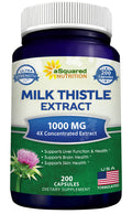 aSquared Nutrition Milk Thistle Supplement - 200 Capsules, 4X Concentrated Extract 4:1 Milk Thistle Seed Powder Herb Pills, Silymarin Extract for Liver Support, Cleanse, Detox - 250mg Per Capsule