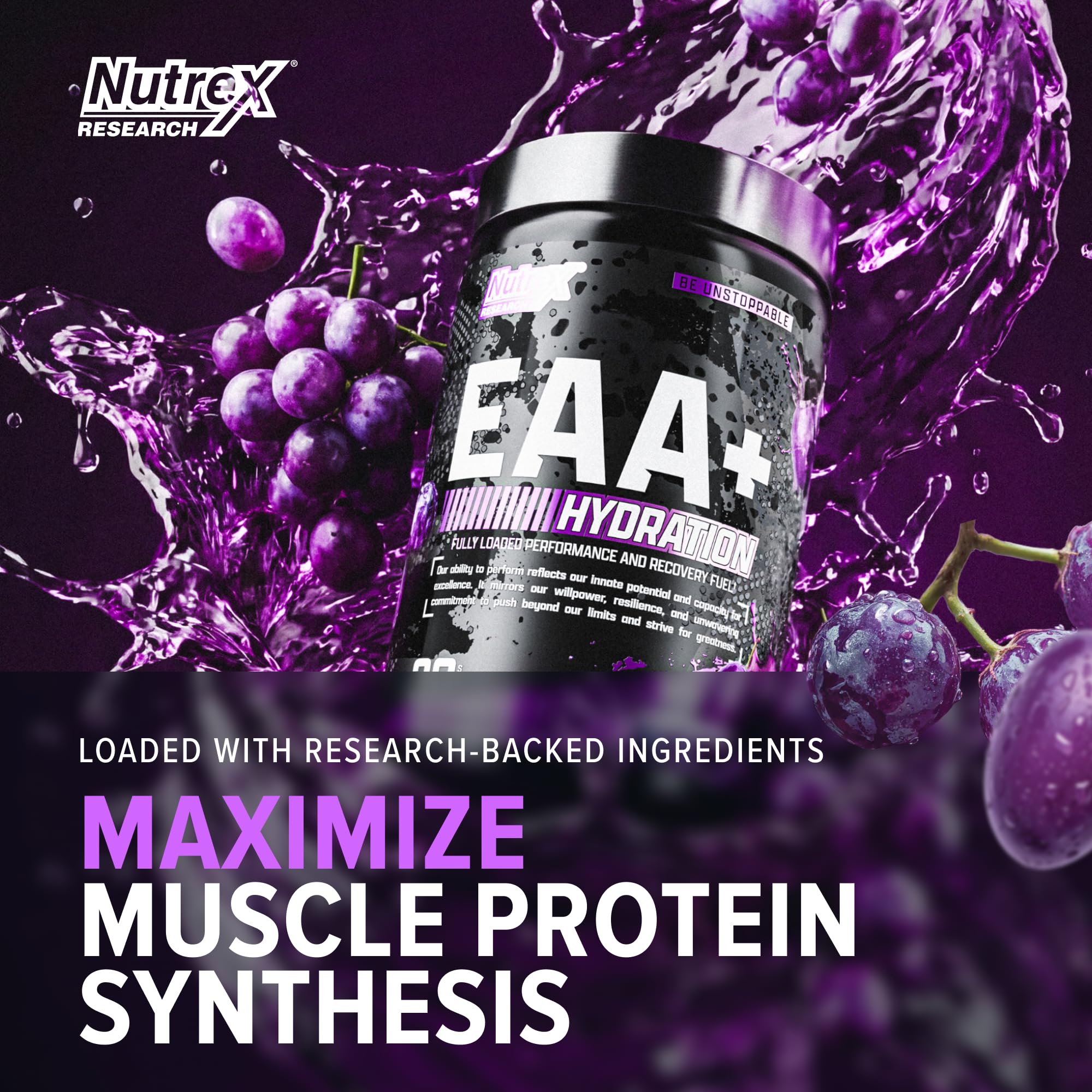 Nutrex Research EAA Hydration | EAAs + BCAA Powder | Muscle Recovery, Strength, Muscle Building, Endurance | 8G Essential Amino Acids + Electrolytes | (Packaging My Vary) 30 Servings (Juicy Grape)