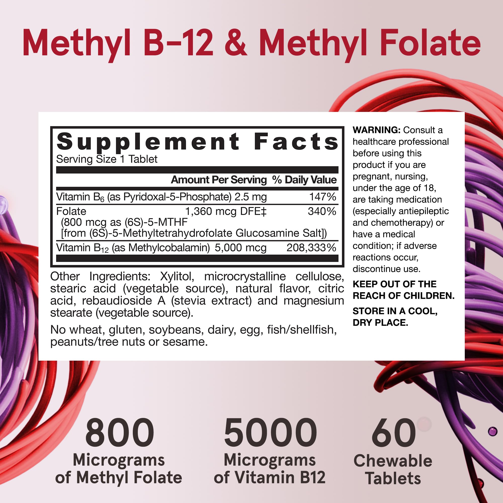 Jarrow Formulas Methyl B-12 & Methyl Folate, Bioactive Vitamin B9 and Vitamin B12 Supplement, Supports Cellular Energy Production, Healthy Brain Function & Metabolism, 60 Chewable Tablets, 60 Servings