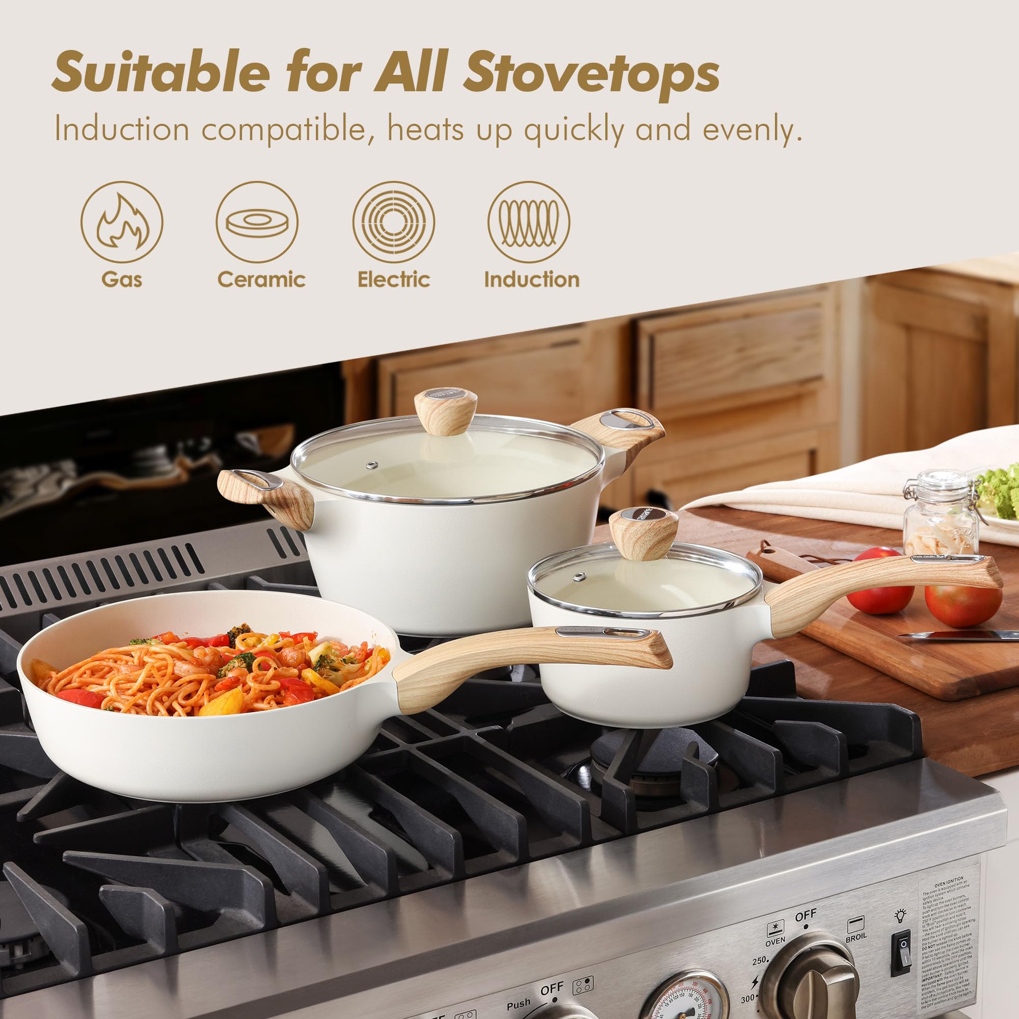SENSARTE Ceramic Cookware Sets, Pots and Pans Set Non stick, 14 Piece Induction Cookware, Non toxic Healthy Non Stick Kitchen Cooking Set, with Frying Pans Set, PFAS PTFE PFOA PFOS Free