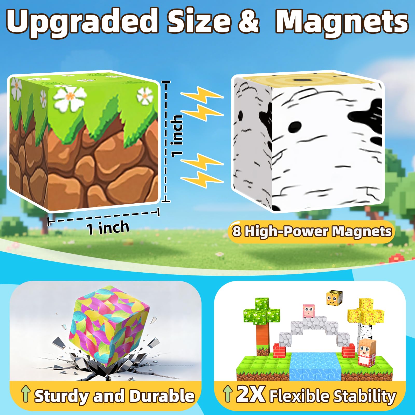 EchoPlan 200PCS Magnetic Blocks, Magnetic Building Blocks, Magnet Blocks Cubes, STEM Educational Stacking Magnet Toy for Kids Ages 3 4 5 6 7 8 9 10 11, Birthday Gifts for Boys and Girls, 1" Large Size