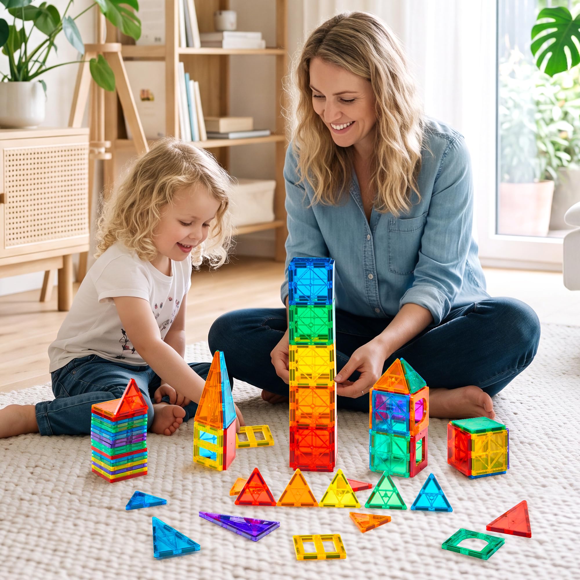Gemmicc 100 PCS Magnetic Tiles with 2 Cars, STEM Approved Educational Magnet BuildingToys, Magnet Puzzles Stacking Blocks for Boys Girls