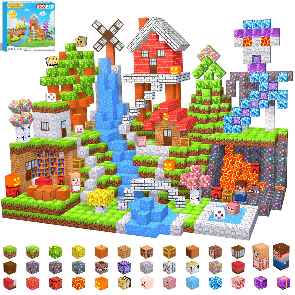 EchoPlan 200PCS Magnetic Blocks, Magnetic Building Blocks, Magnet Blocks Cubes, STEM Educational Stacking Magnet Toy for Kids Ages 3 4 5 6 7 8 9 10 11, Birthday Gifts for Boys and Girls, 1" Large Size