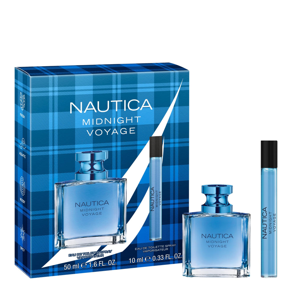 Nautica Midnight Voyage Giftset, 1.6oz EDT + 0.33 fl oz Pen Spray, Notes of Pink Pepper, Amber, and Mint, Men's Fragrance, Long Lasting, Everyday Fragrance, Travel Size