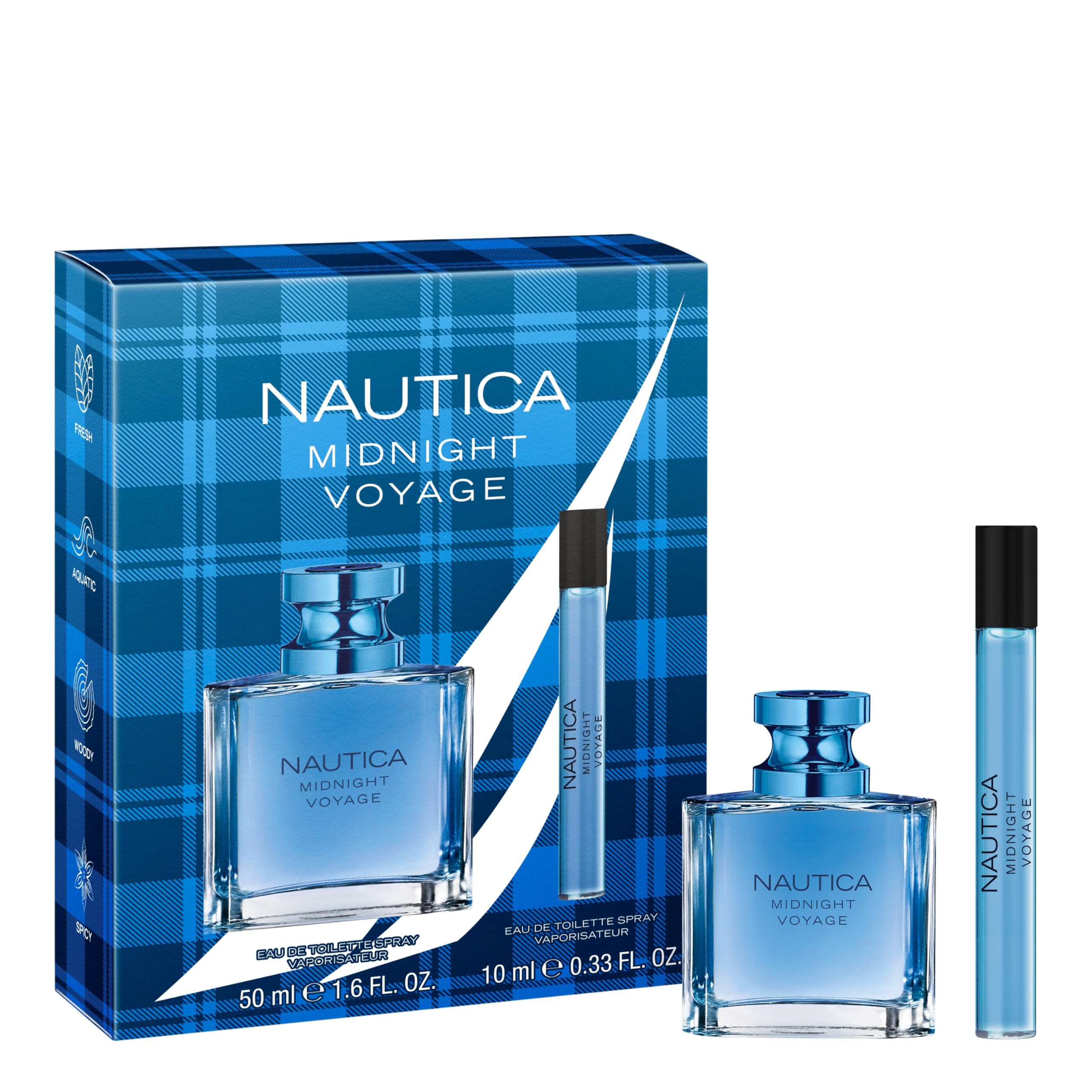Nautica Midnight Voyage Giftset, 1.6oz EDT + 0.33 fl oz Pen Spray, Notes of Pink Pepper, Amber, and Mint, Men's Fragrance, Long Lasting, Everyday Fragrance, Travel Size