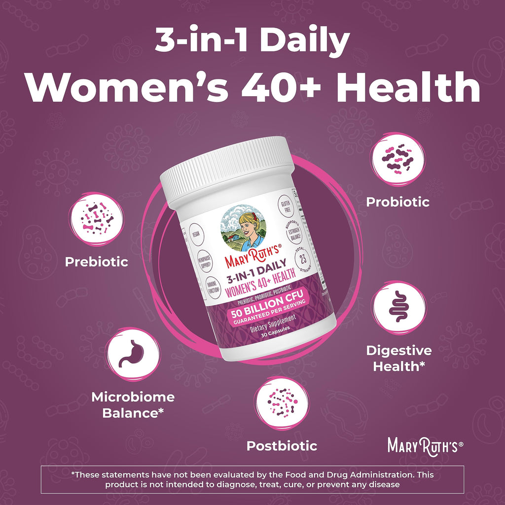 MaryRuth's 3-in-1 Daily Health 40+ Probiotics for Women, 50 Billion CFU