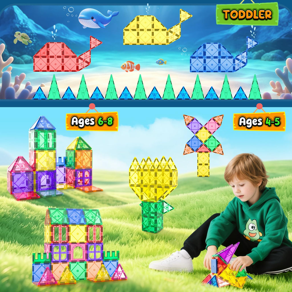 Magnetic Tiles Toddler Toys Magnetic Building Blocks for Kids Ages 3-12 STEM Educational Toys for Girls & Boys Sensory Toys for Kids with Autism Classroom Must Haves Outdoor Toys