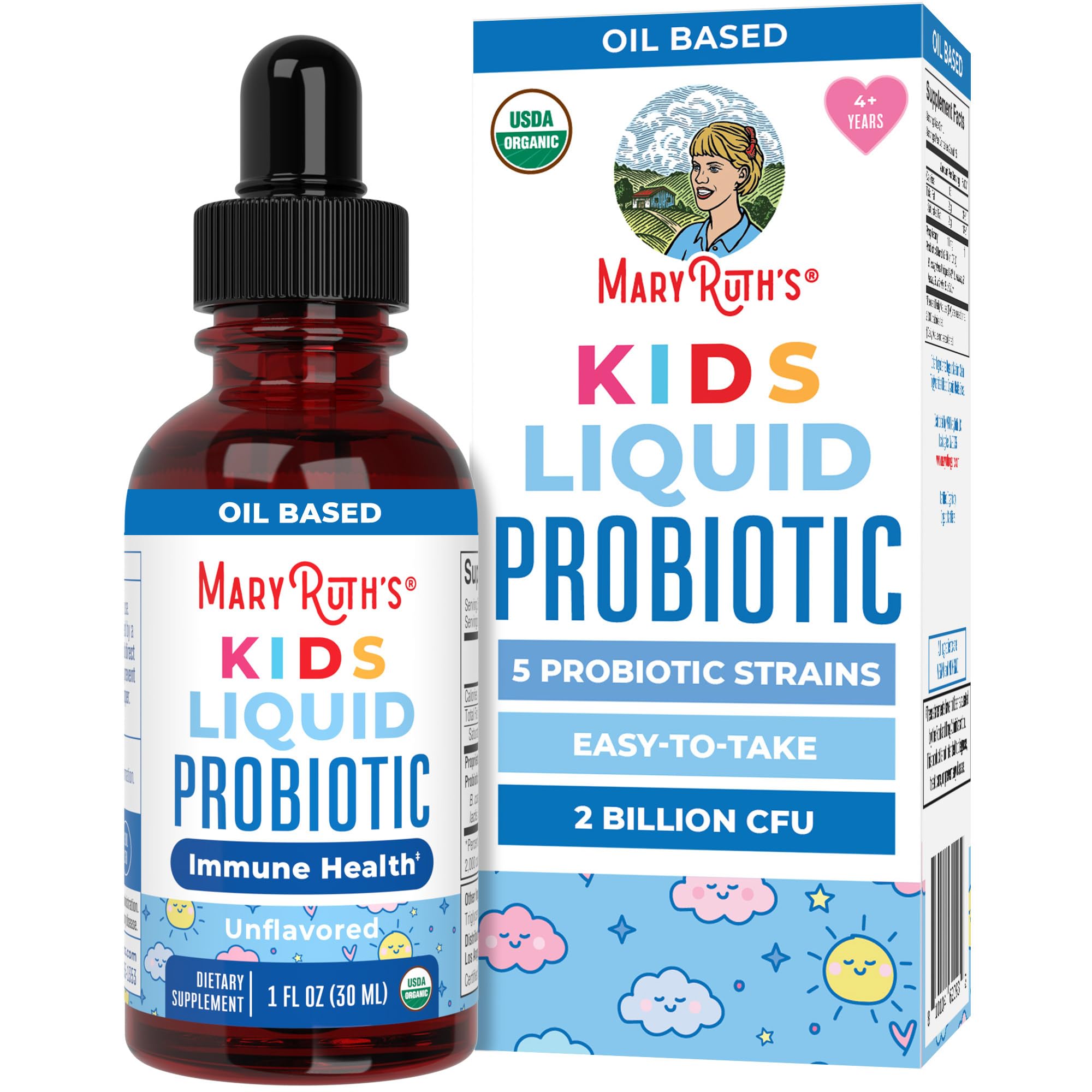 MARYRUTH'S USDA Organic Kids Liquid Probiotic, Unflavored, 1 oz