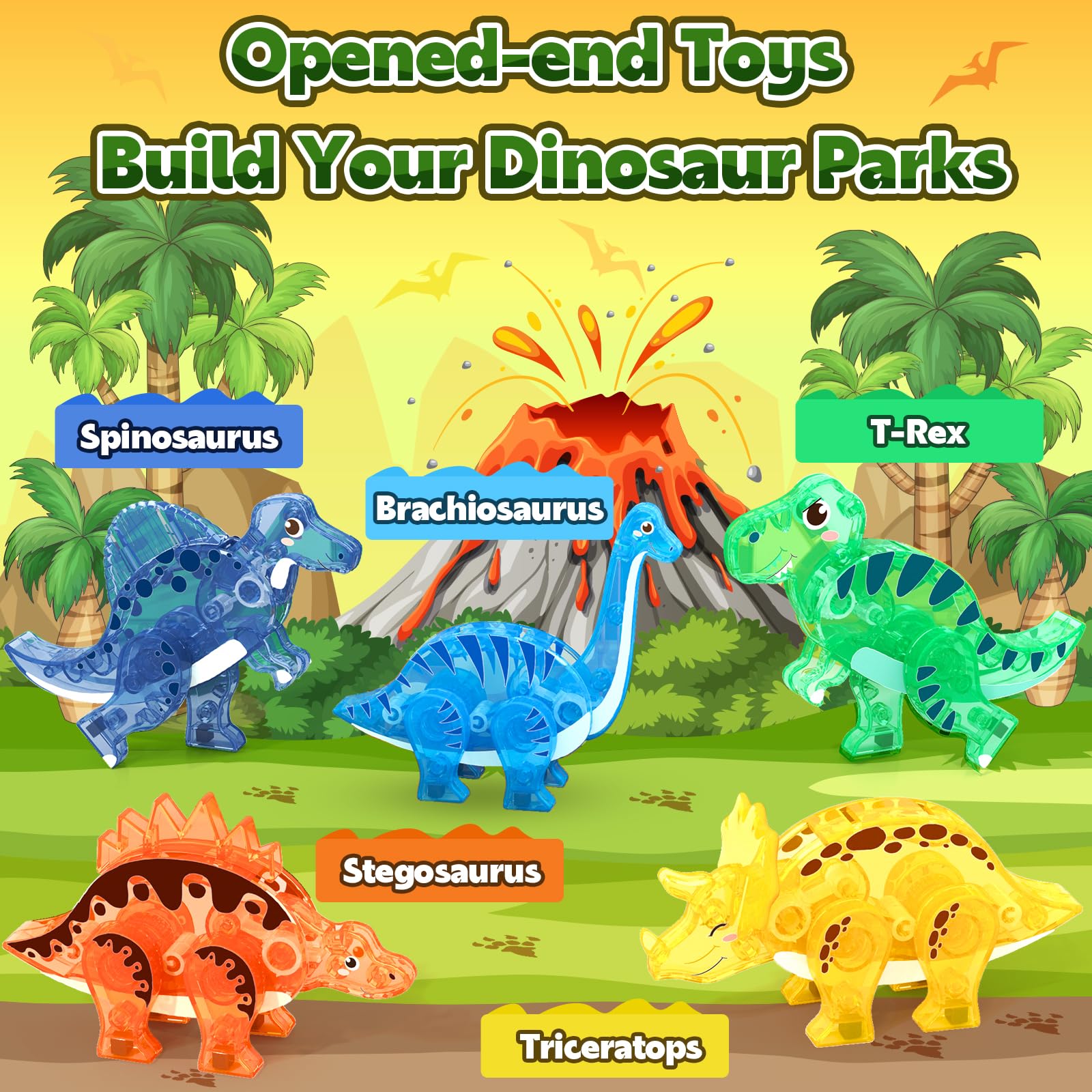 Dinosaur Toys Magnetic Tiles 3D Movable Dinos for Kids 3-5 5-7 Toddler Toy