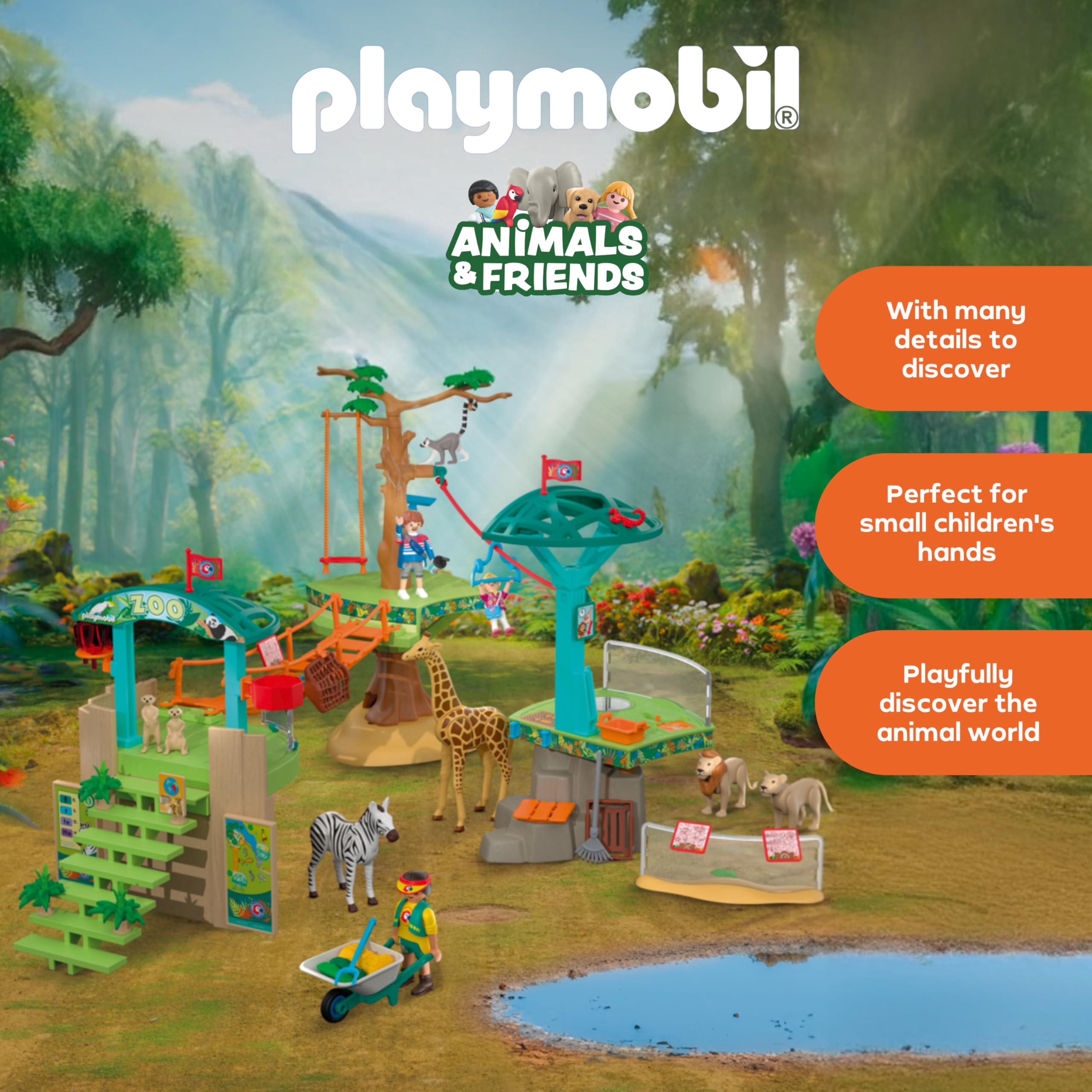 Playmobil | Animals & Friends | Zoo Wilderness Climbing Park | 3 Platforms with Cable car and Suspension Bridge | Children's Toy for Ages 4 and up | 72070