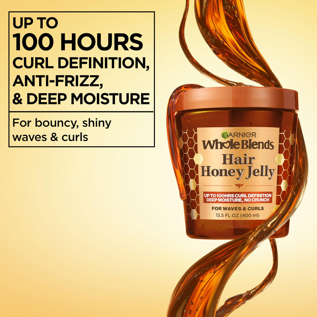 Garnier Whole Blends Hair Honey Jelly for Defining Wavy and Curly Hair, Hair Gel for Up to 100HRs Curl Definition, Frizz Control and Deep Moisture, 13.5 Fl Oz, 2 Count