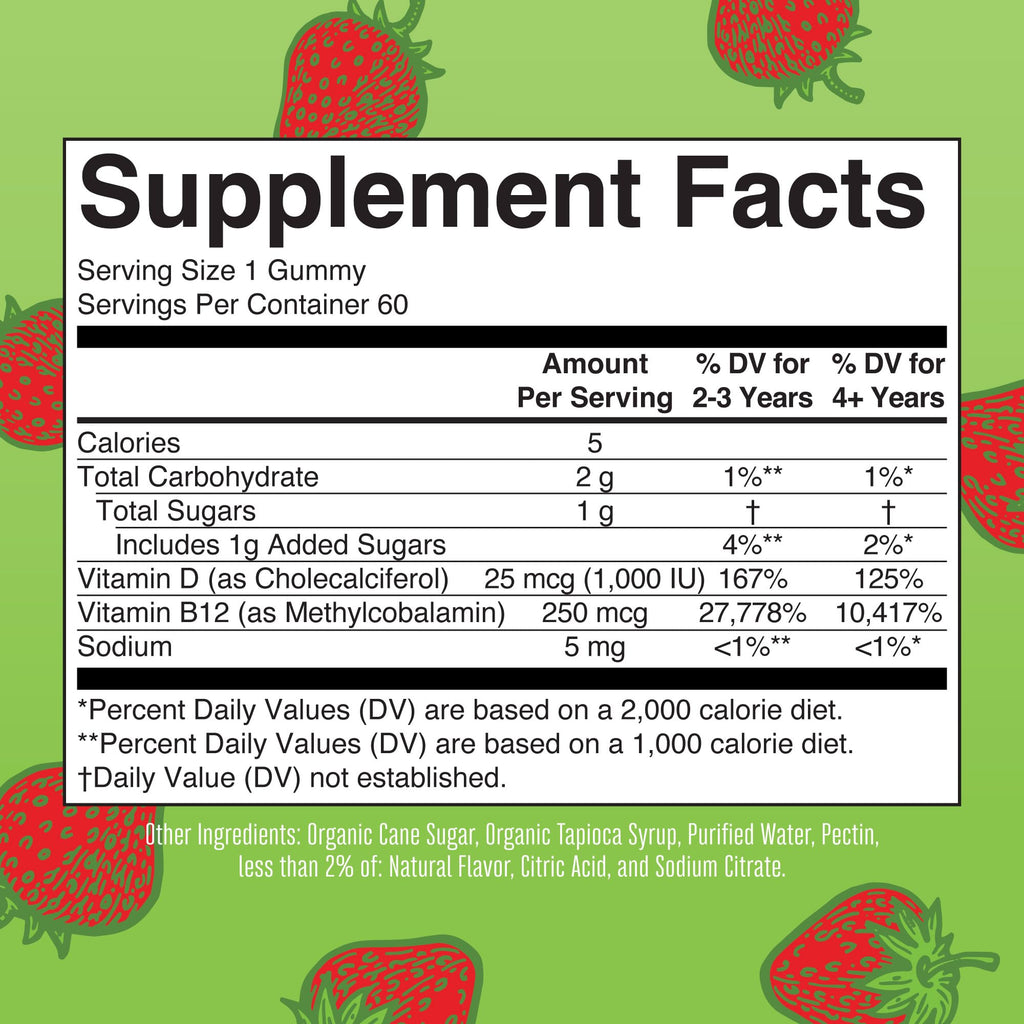 MARYRUTH'S Vitamin D3 + B12 Gummies for Ages 4+, Bone Health, 60 Servings