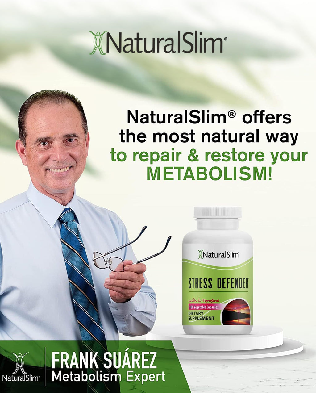 NaturalSlim Stress Defender | Cortisol Reducer & Stress Relief | Cravings, Sleep & Metabolism Support | Vitamin B5 & L-Tyrosine | 180 Vegetable Capsules