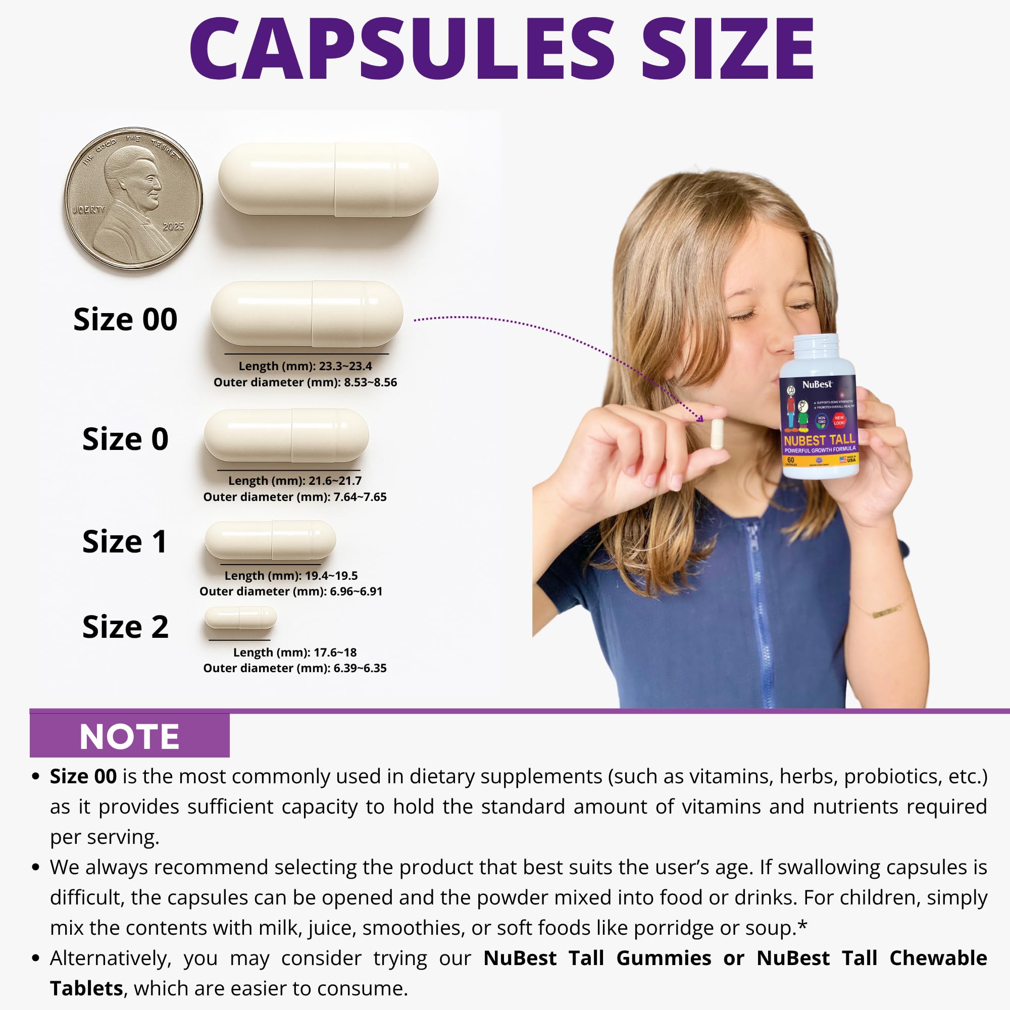 NuBest Tall | Support Bone Strength, Bone Health, Enhanced Immune and Whole Body Wellness with Calcium, Collagen, and Herbs for Ages 5+ & Teens | 60 Capsules | 1 Month Supply