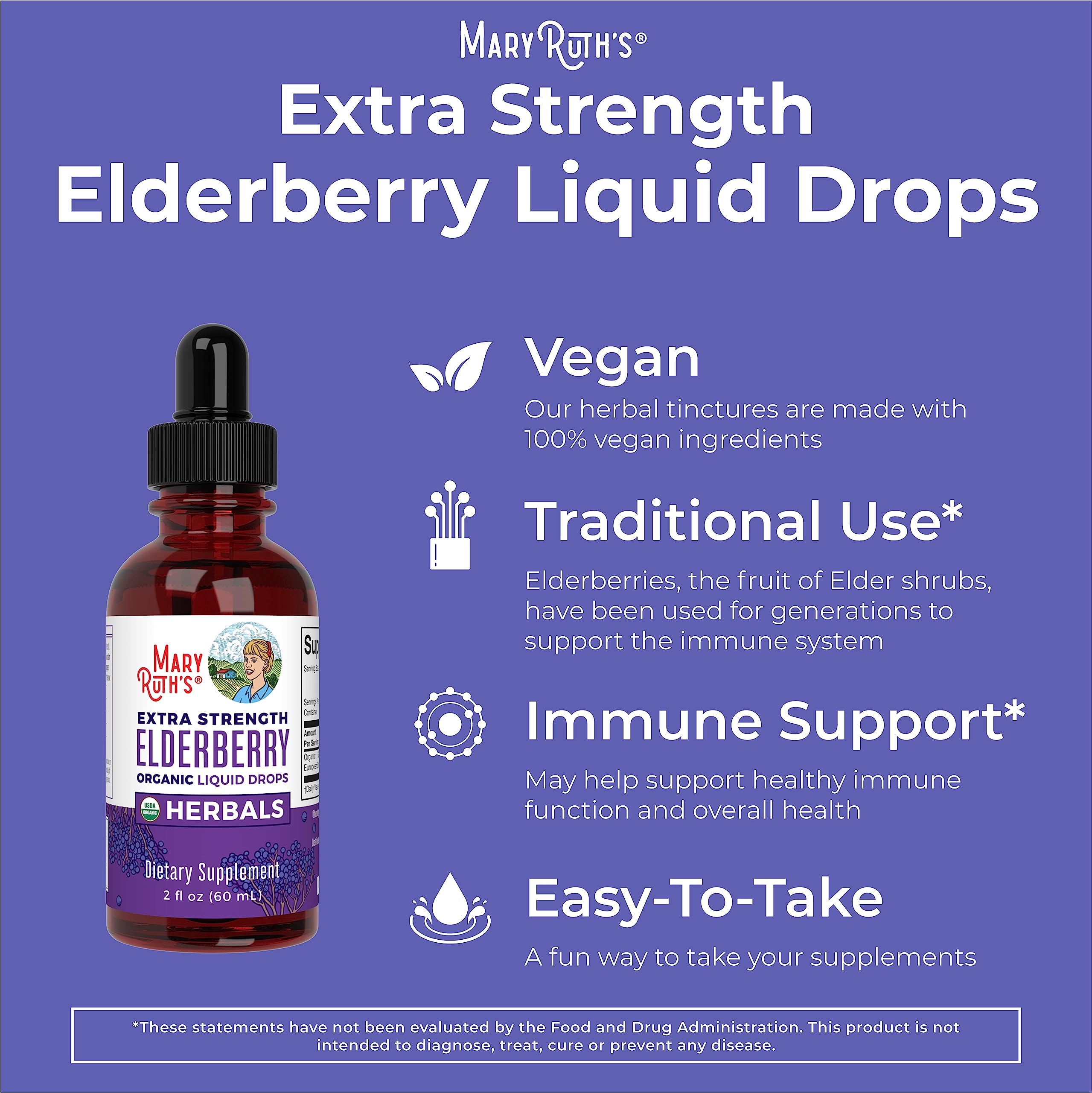 MARYRUTH'S Organic Extra Strength Elderberry Liquid Drops, Immune Support