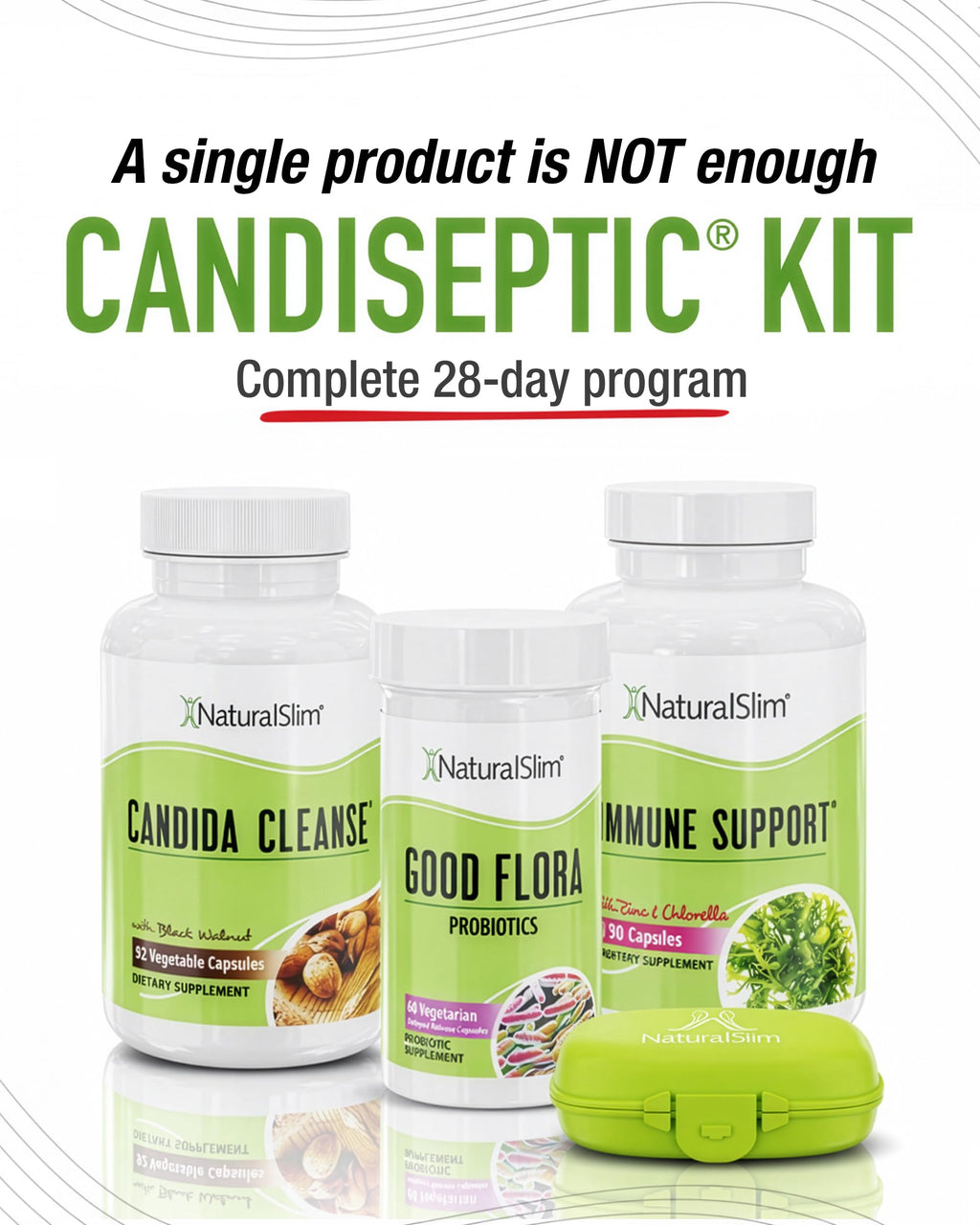 NaturalSlim Gut Cleanse Support Supplements Bundle - Candiseptic Kit Anti Overgrowth, Gut & Colon Cleansing 242 Capsules Total - 28 Days Cleansing Program Formulated by Frank Suarez (1 Pack)