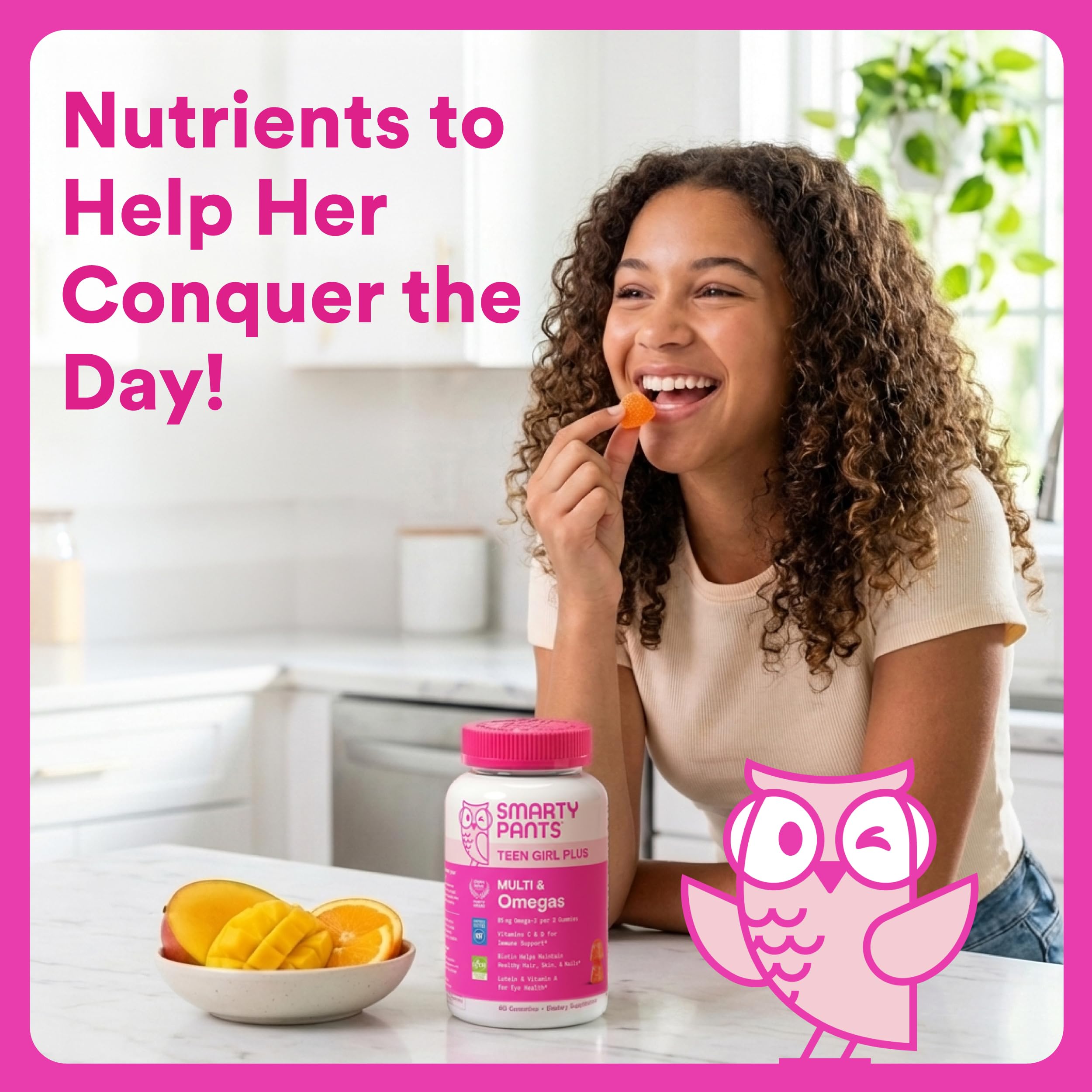 SmartyPants Teen Girl Multivitamin Gummies, Omega 3 (DHA/EPA), Vitamin C, D3, B12, Vitamin A, K & Zinc, Biotin to Support Hair, Skin & Nails, Gluten Free, 60 Count (30 Day Supply)