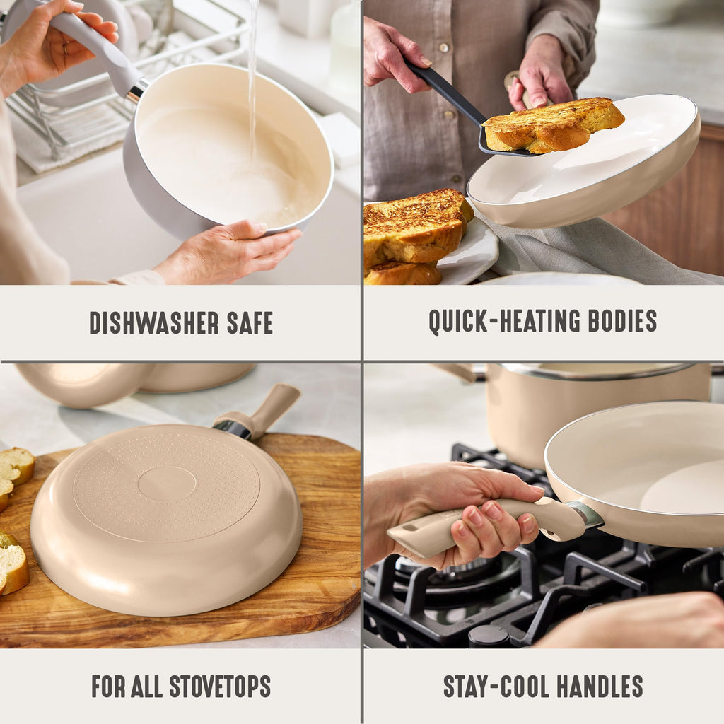 GreenLife 2 Piece (8" & 10") Ceramic Nonstick Skillet Set, Beige Taupe