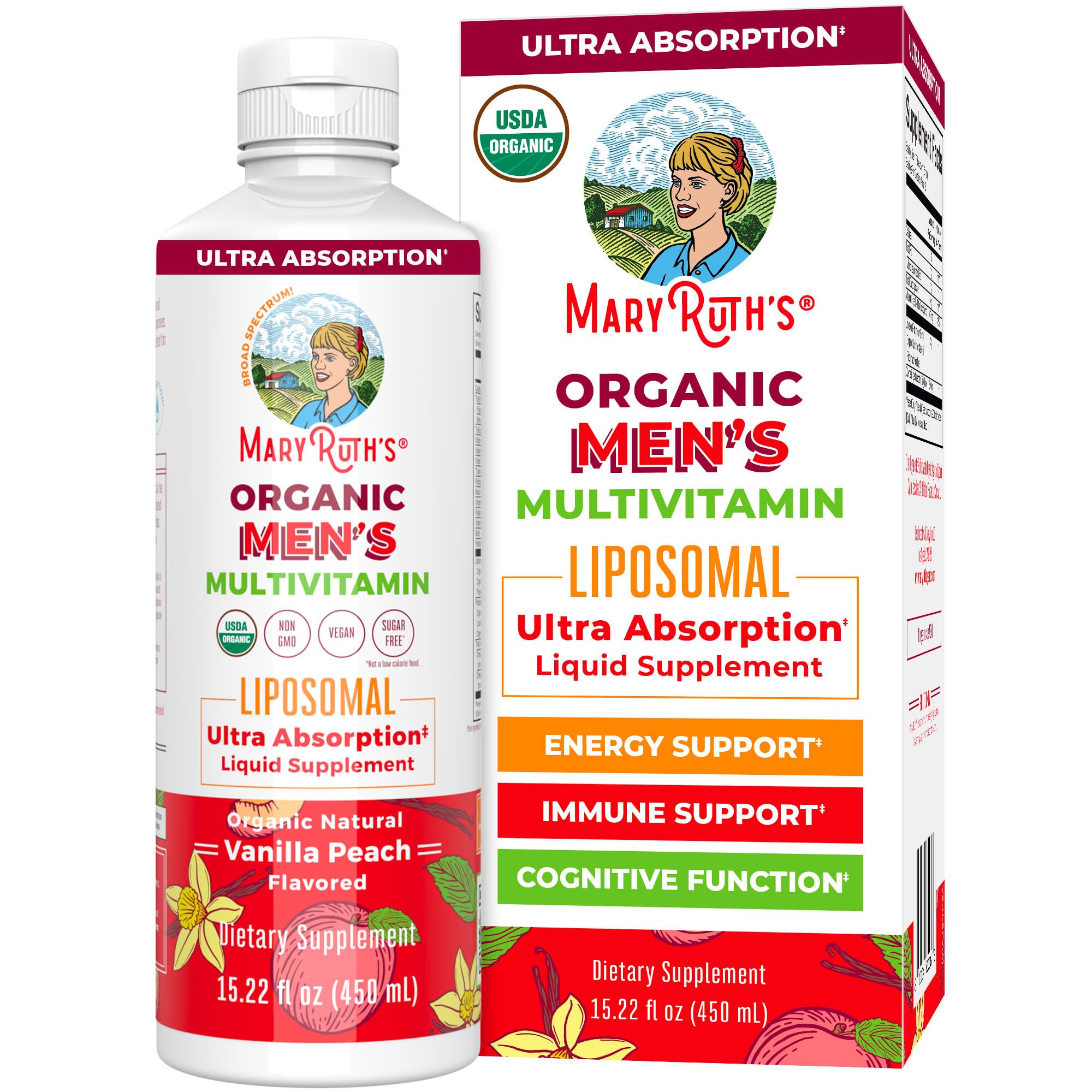 MaryRuth’s Multivitamin Liposomal for Men | Sugar Free Mens Multivitamin | Liquid Vitamins for Men | Immune Support Supplement | Cognitive Health & Overall Wellness | Vegan | Non-GMO | 15.22 Fl Oz