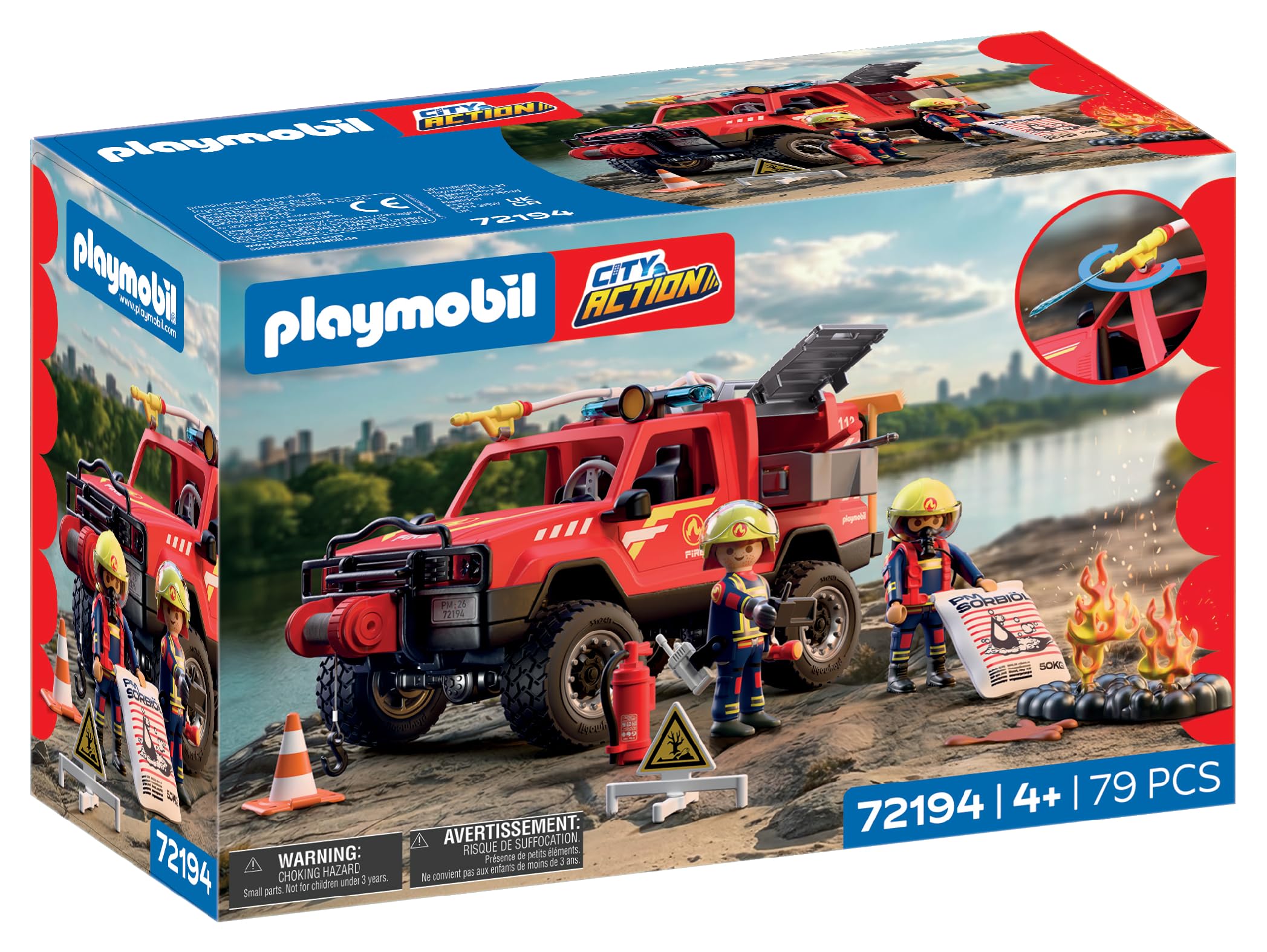 Playmobil | City Action | Fire Pickup Truck | Off‑Road Emergency Vehicle with Real Water Spray Function, Winch & Plenty of Accessories | for Children Aged 4+ | 72194