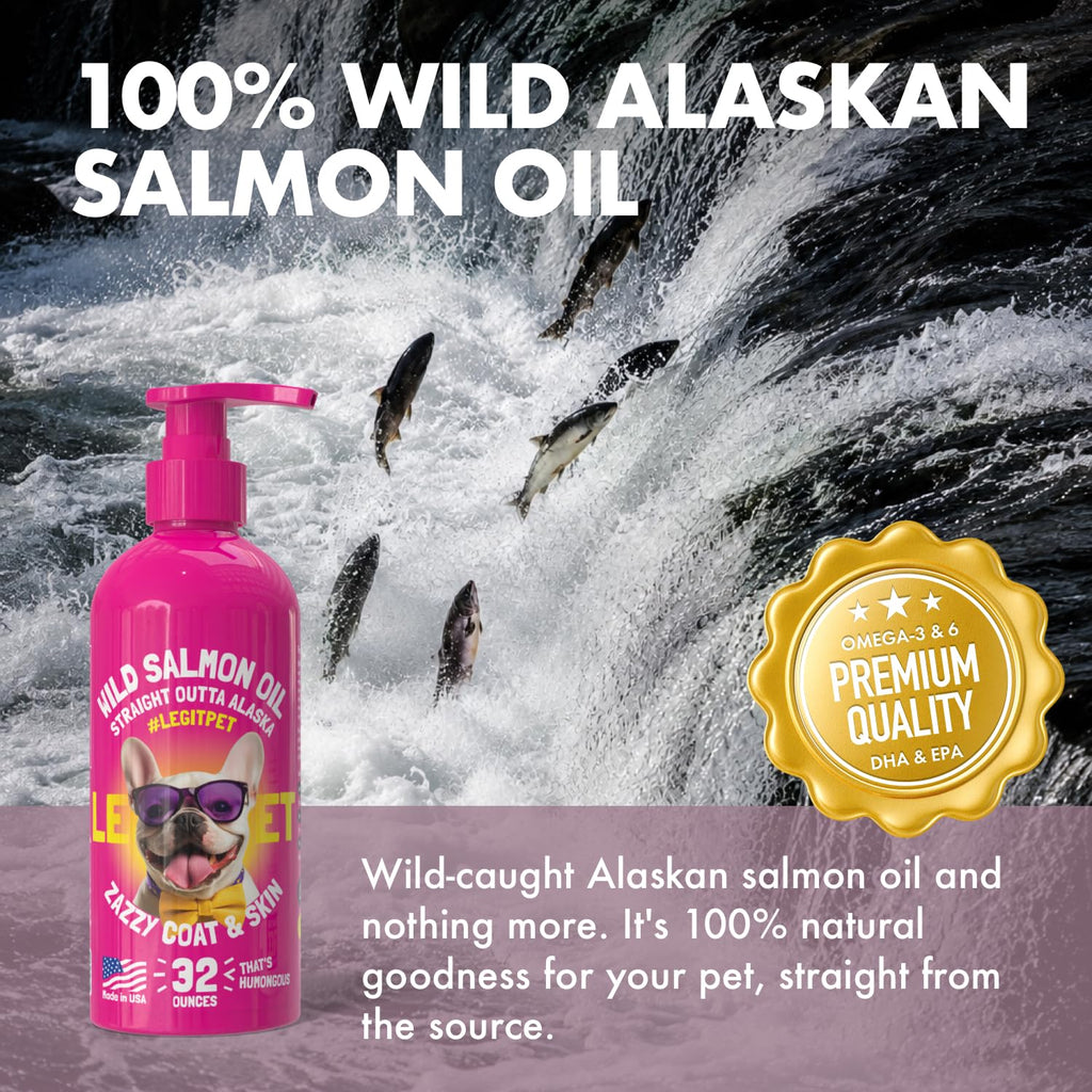 Wild Alaskan Salmon Oil for Dogs & Cats - Pure Fish Omega 3 6 9 Liquid EPA DHA Fatty Acids - Skin & Coat Supplement - Supports Joint Function, Brain, Eye, Immune & Heart Health - Made in USA 32 oz