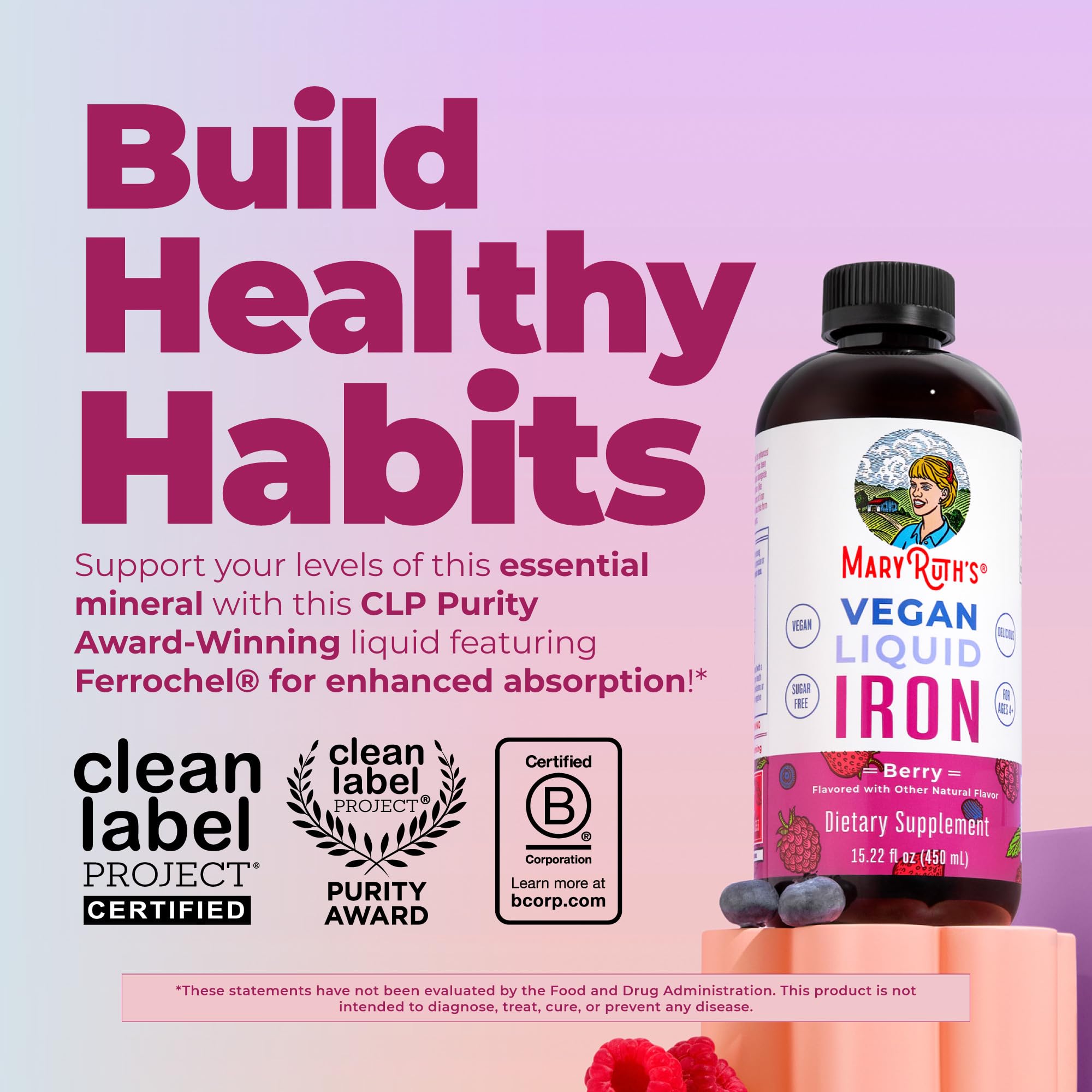 MaryRuth's Liquid Iron Supplement for Women Men & Kids, 15.22 Fl Oz, Vegan
