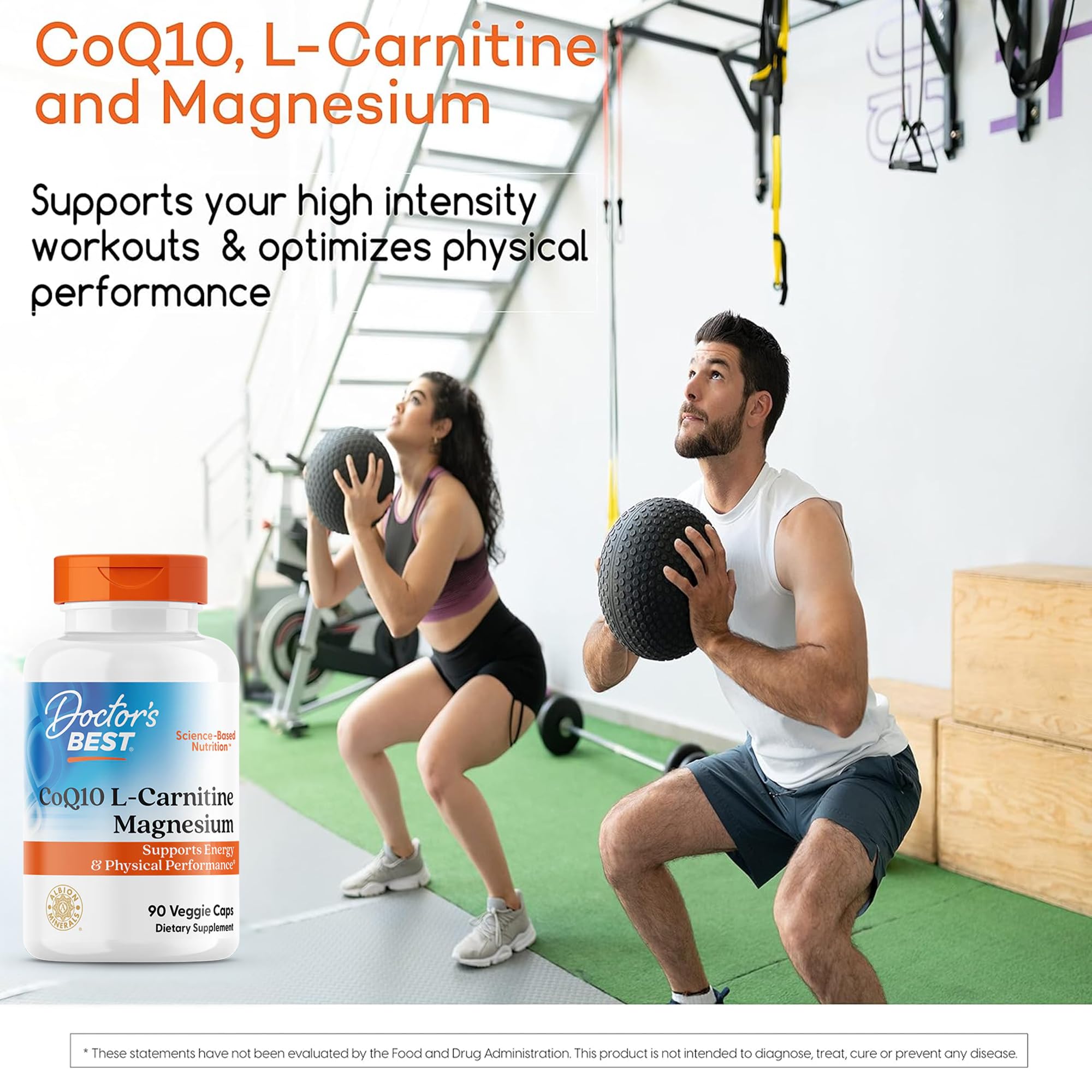 Doctor's Best CoQ10 L-Carnitine Magnesium Supplement - Energy & Exercise Support for Men & Women, Naturally Fermented Coenzyme Q10, Gluten Free, Soy Free, Vegan Formula - 90 Veg Caps