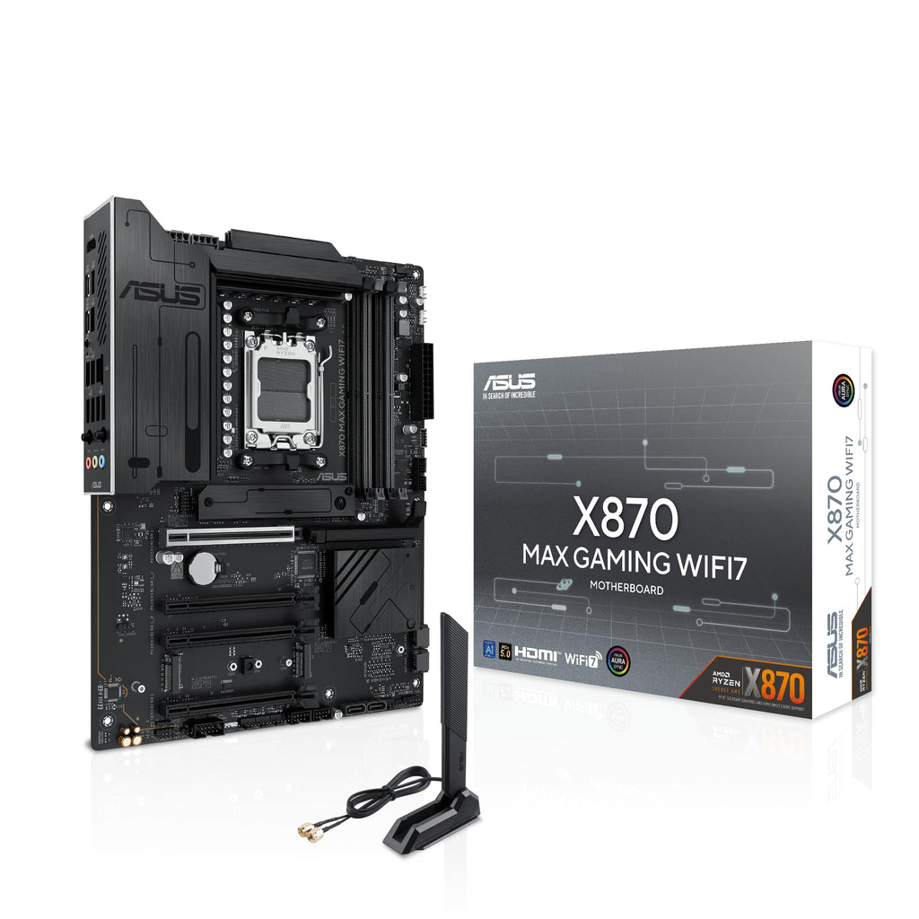 ASUS X870 MAX Gaming WIFI7 AMD AM5 ATX Motherboard, 12+2+1 80A DrMOS, DDR5, PCIe 5.0 x16 Q-Release, 3X M.2, Wi-Fi 7 Q-Antenna, 2.5Gb LAN, USB4® Type-C®, USB-C® 20Gbps, BIOS Flashback™, Aura Sync