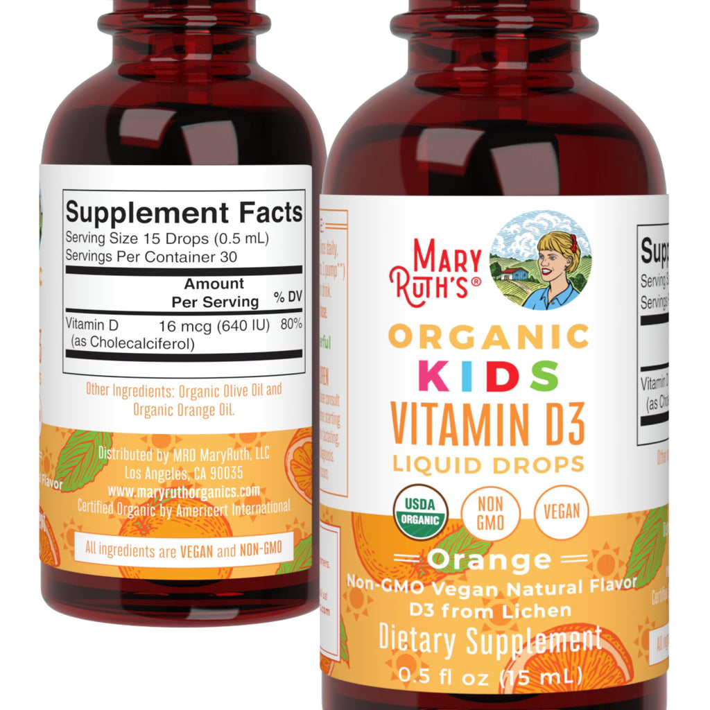 MARYRUTH'S USDA Organic Kids Vitamin D3 Liquid Drops, Orange, 0.5 oz