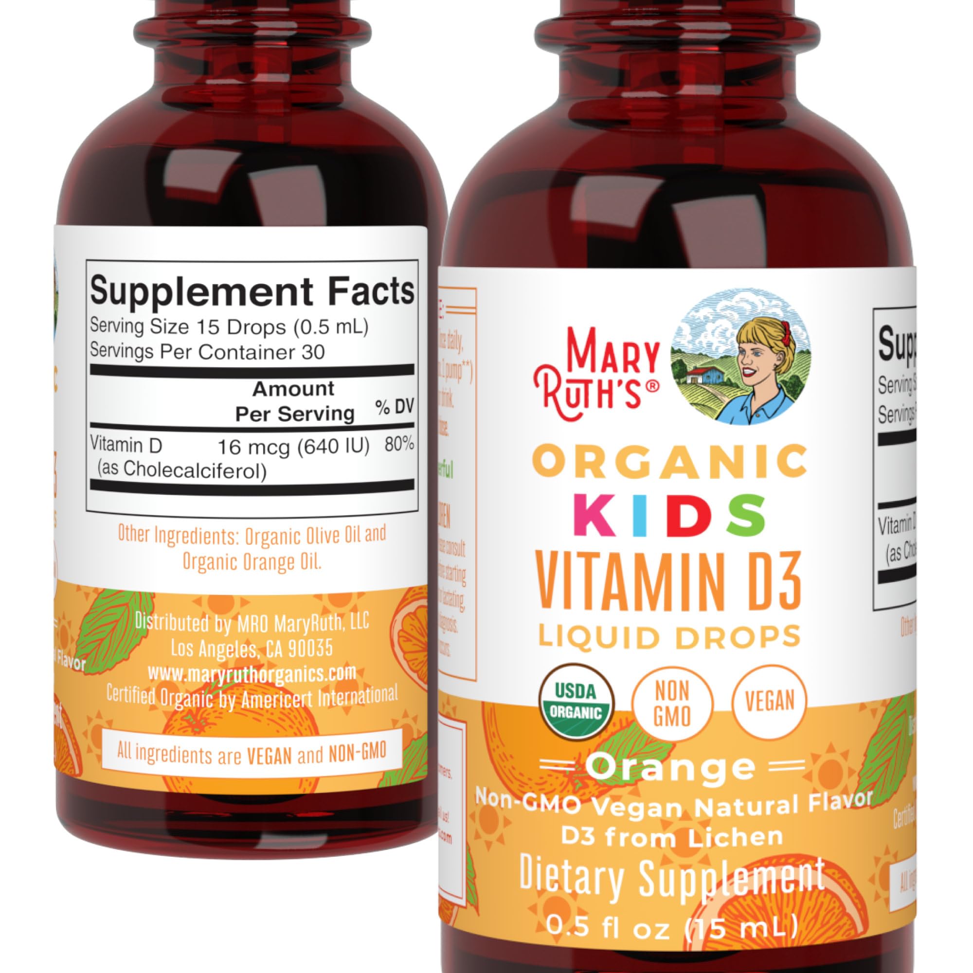 MARYRUTH'S USDA Organic Kids Vitamin D3 Liquid Drops, Orange, 0.5 oz