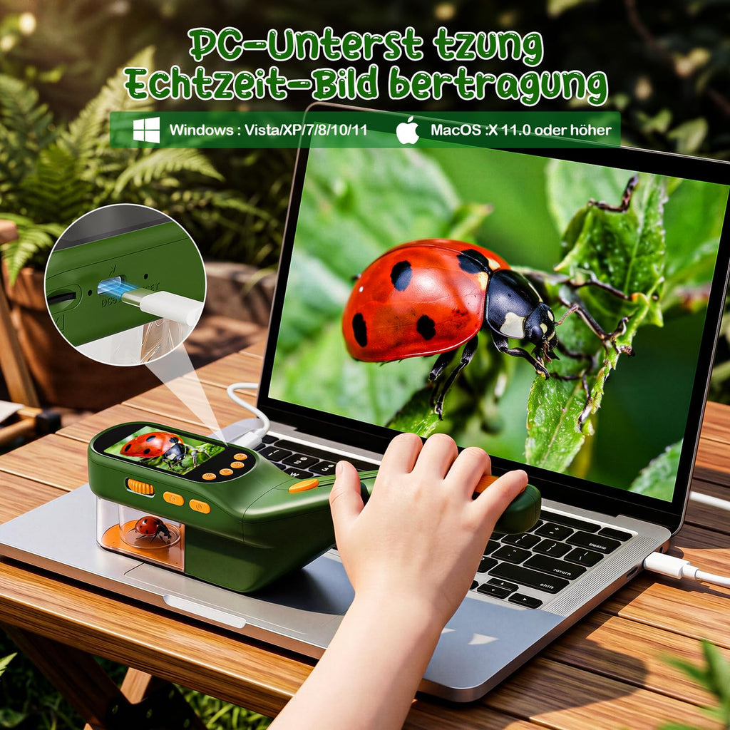 CIMELR Bug Catcher for Kids with 2.4" Screen, 500X Digital Microscope, 1080P Photo/Video, 1000mAh Battery, 8 LED, PC Real-Time Imaging, STEM Nature Toy & Gift for Boys Girls Ages 3-12