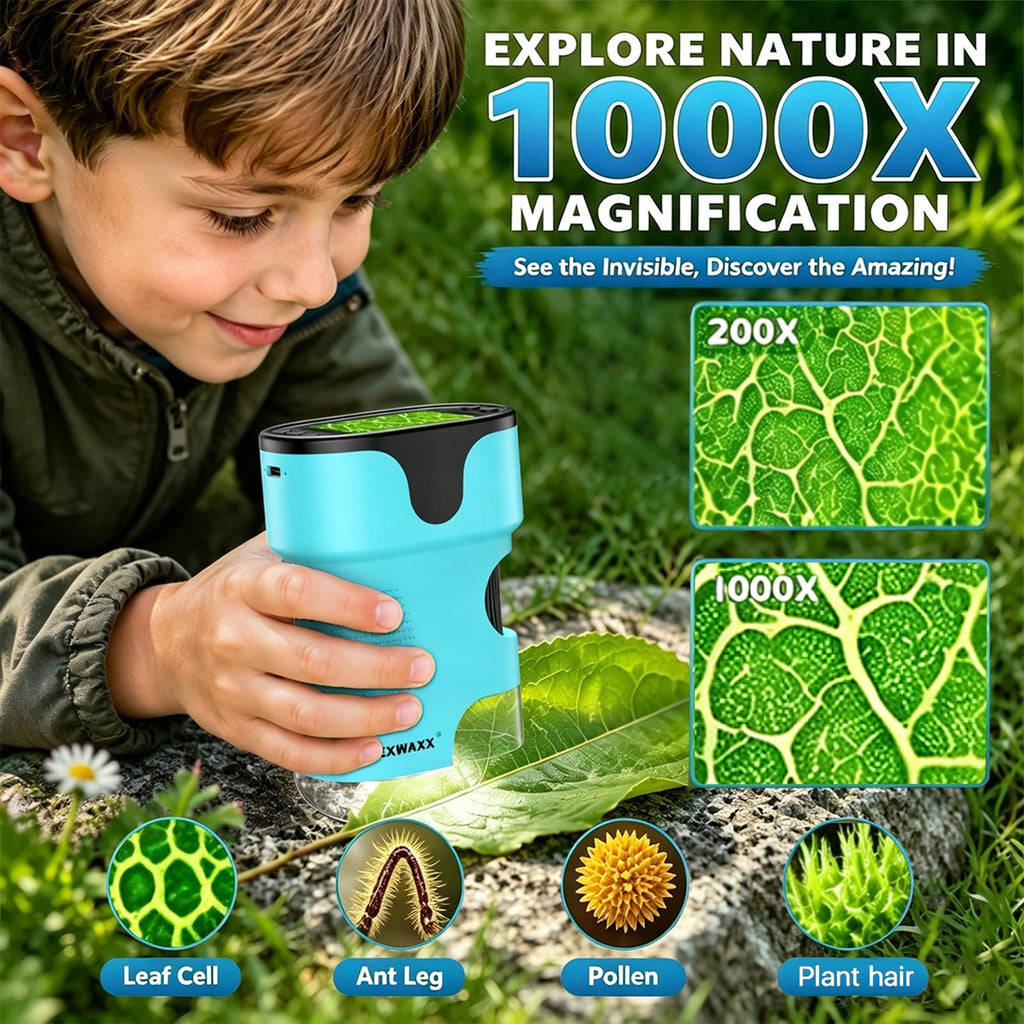 Kids Digital Handheld Microscope with Screen: Science Toy Gifts, Ages 4-12