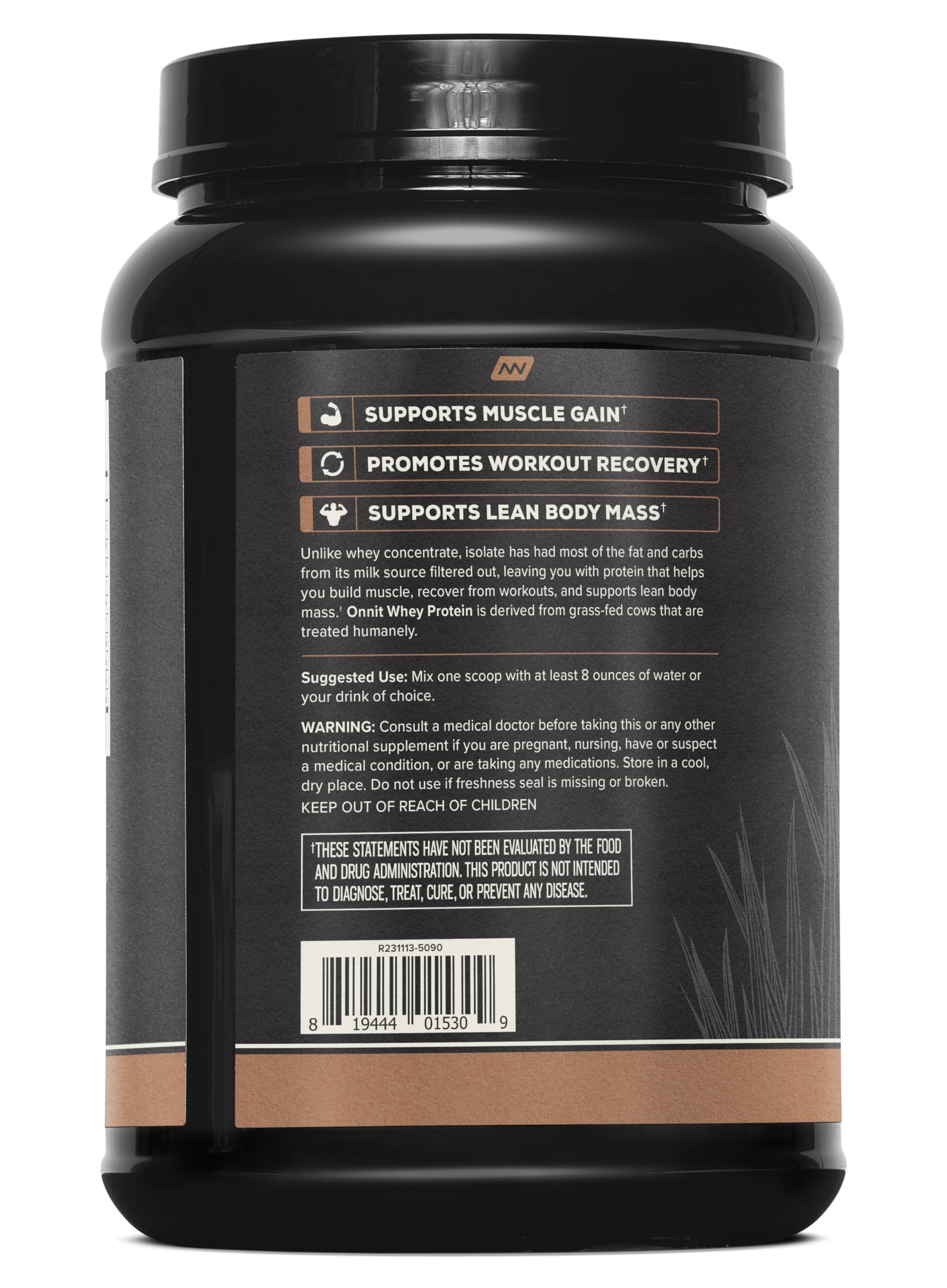 ONNIT Grass Fed Whey Isolate Protein Powder, Protein Powder Dietary Supplement to Support Muscle Gain and Workout Recovery, 30 Servings per Tub, 30.7 oz (Chocolate)