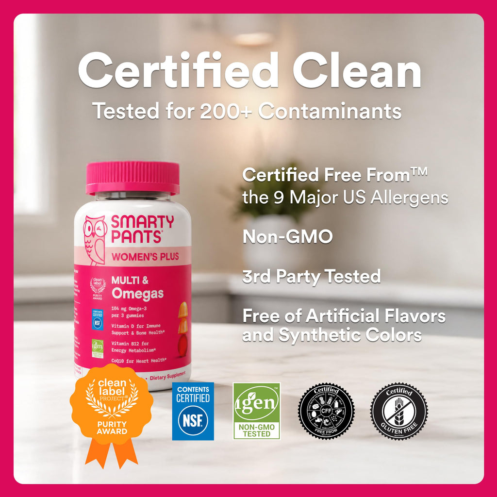 SmartyPants Women's Multivitamin Gummies, Omega 3 DHA/EPA, Methylfolate, CoQ10, Vitamin D3, C, B12, B6, A, K, Zinc, Three Fruit Flavors, 90 Count (30 Day Supply)